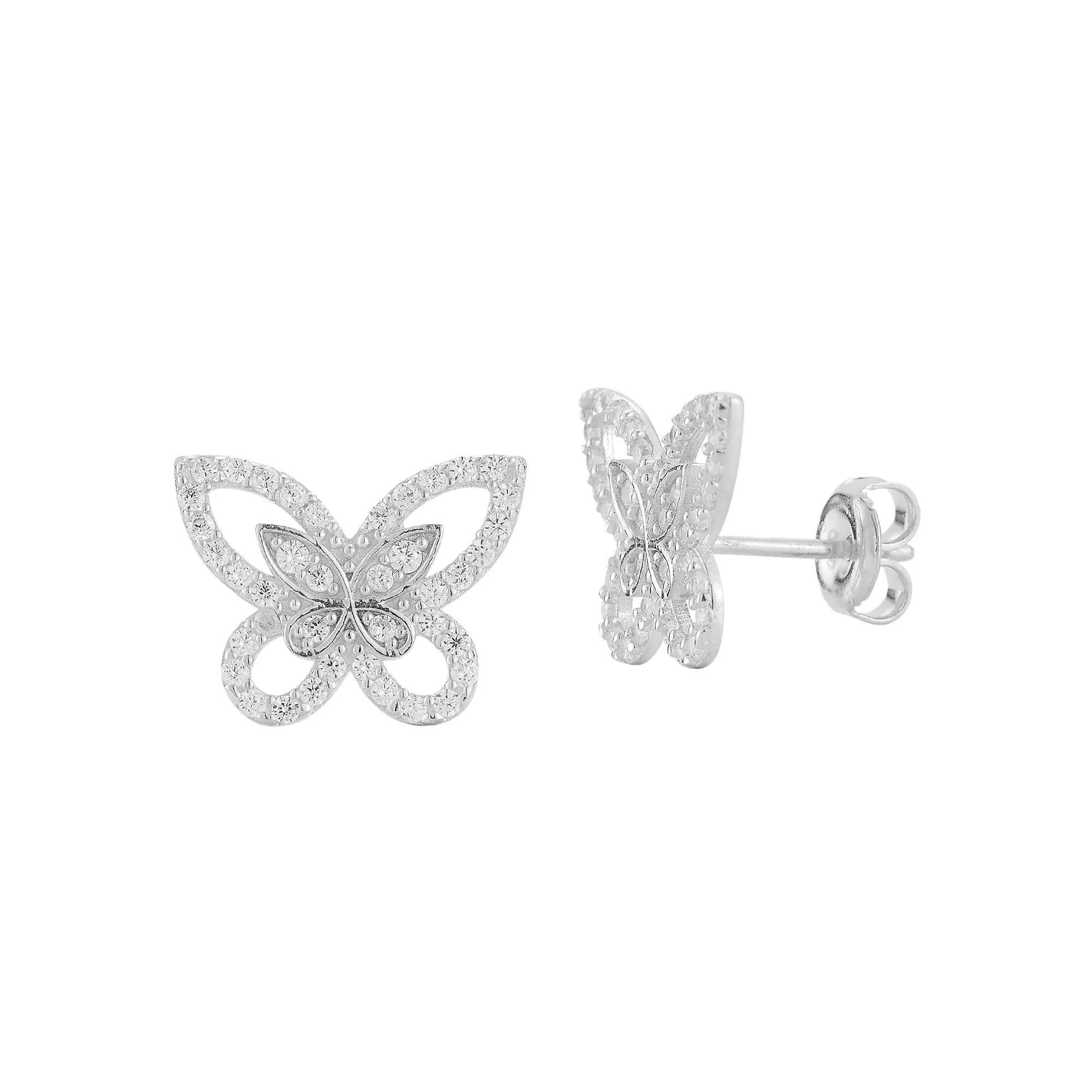 Sunkissed Sterling Cubic Zirconia Butterfly Stud Earrings, Women's, Silver Tone Product Image