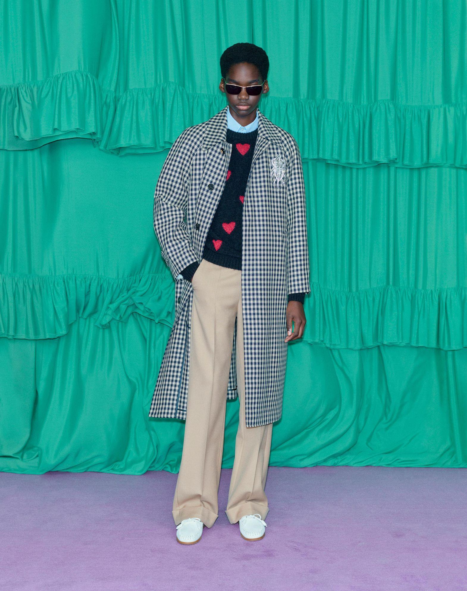 Single-Breasted Cotton And Wool Coat With Vichy Pattern Product Image