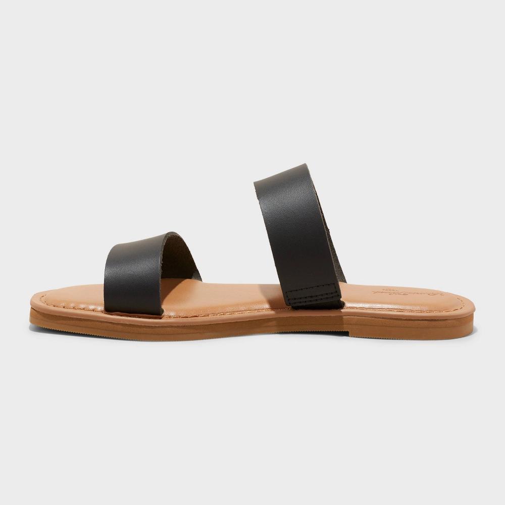 Women's Freya Wide Width Two Band Slide Sandals - Universal Thread™ Black 8.5W: Slip-On, Contoured Footbed Product Image