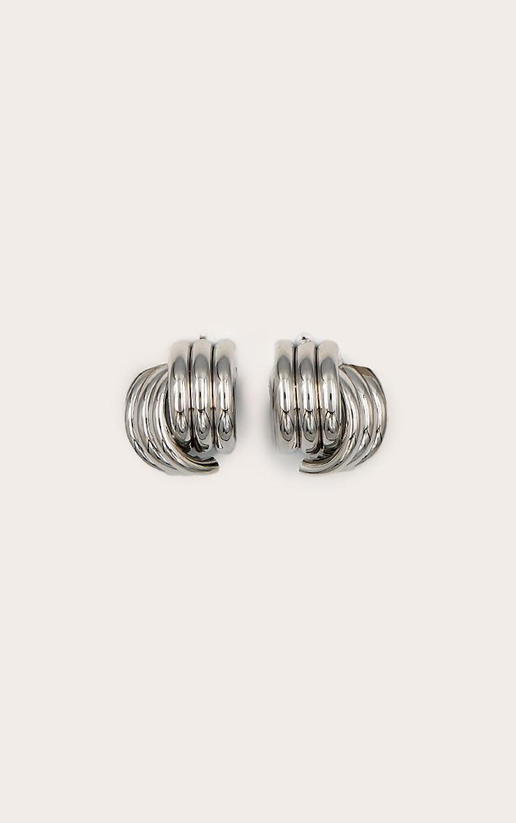 Silver Ribbed Curved Statement Stud Earrings Product Image