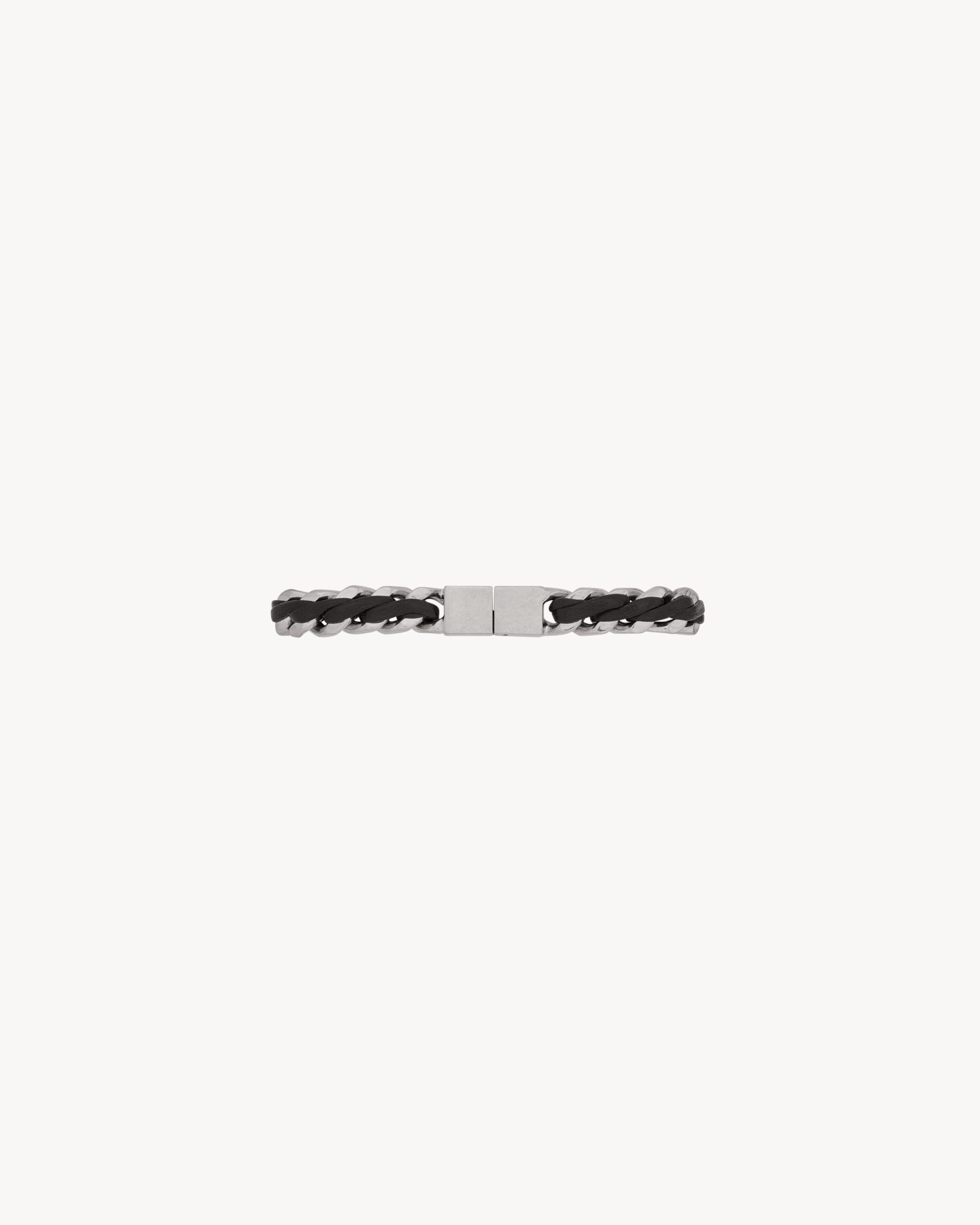 Tag curb chain bracelet in leather and metal Product Image