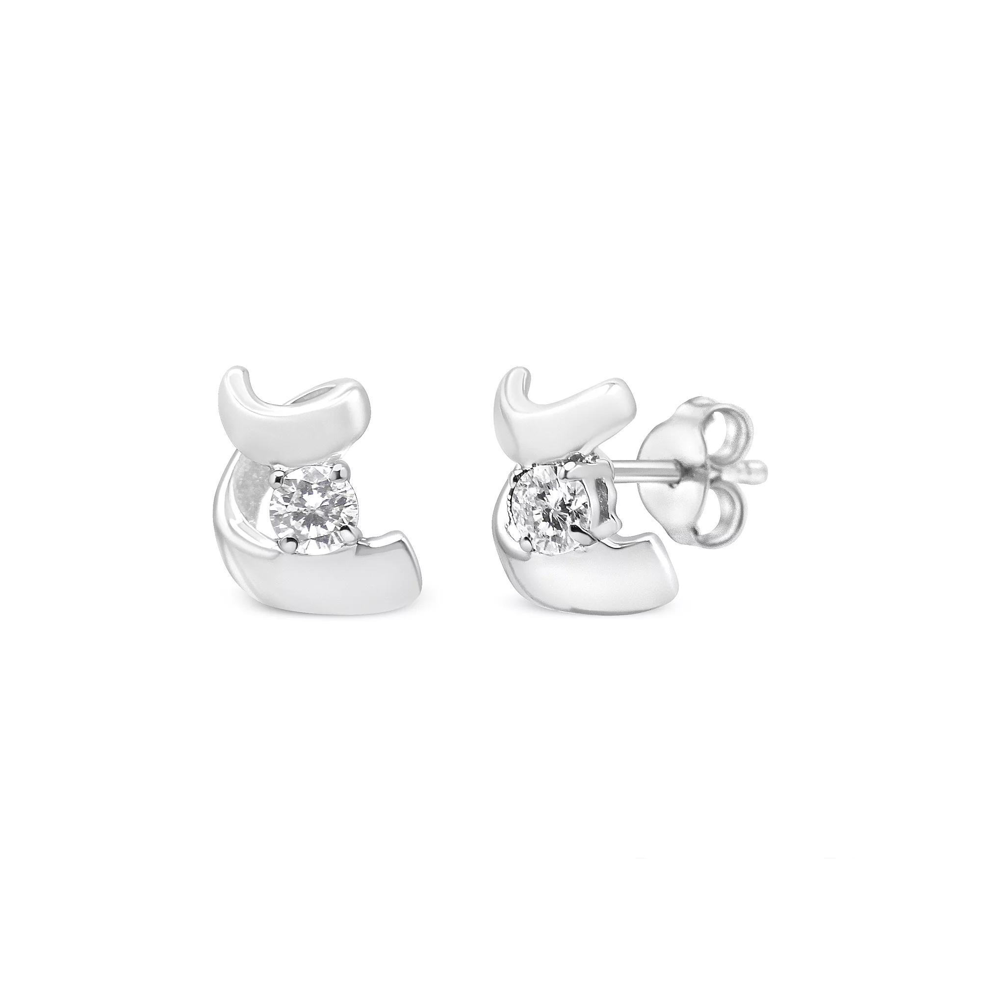 Haus of Brilliance 10k White Gold 1/10 Carat T.W. Diamond Solitaire Swirl Push-Back Stud Earrings, Womens Product Image