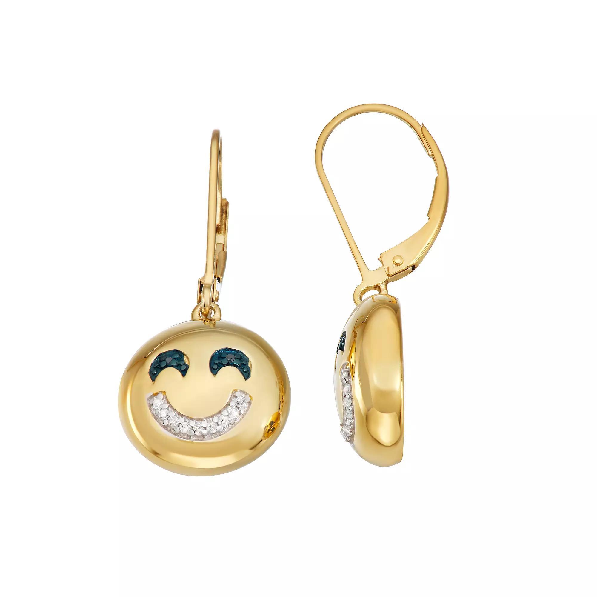 Jewelexcess 14k Gold Over Sterling Silver Black & White Diamond Accent Emoji Earrings, Women's, Gold Tone Product Image