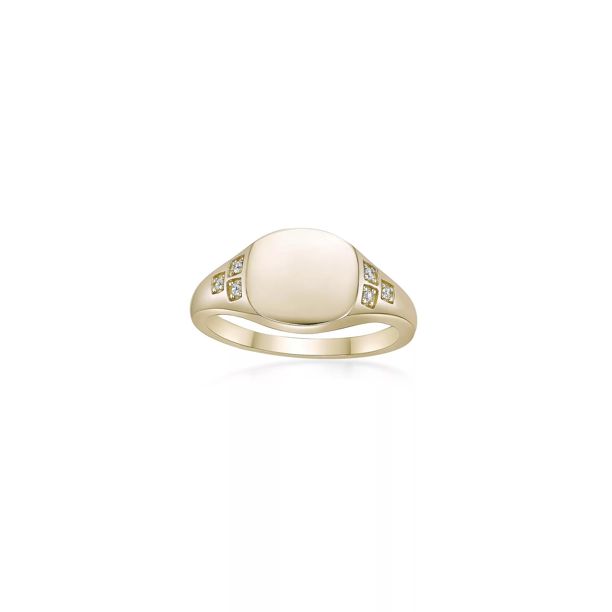 Gemminded 18k Gold Over Silver Lab-Grown Diamond Accent Signet Ring, Women's, Gold Tone Product Image