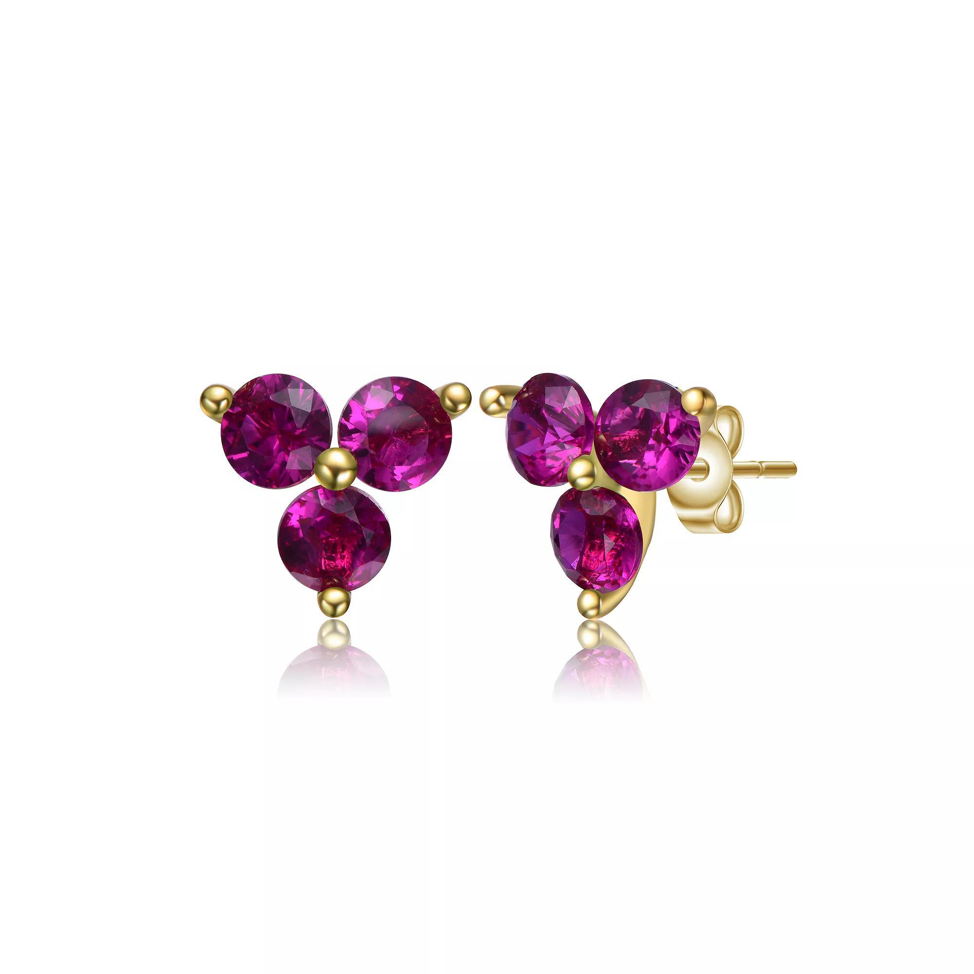 14k Gold Plated Color Cubic Zirconia Stud Earrings, Womens, Gold Tone Red Product Image