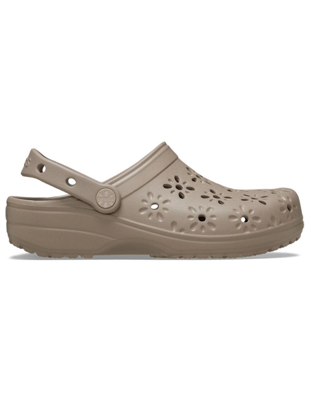 CROCS Floral Cut-Out Womens Classic Clogs - TAUPE Product Image