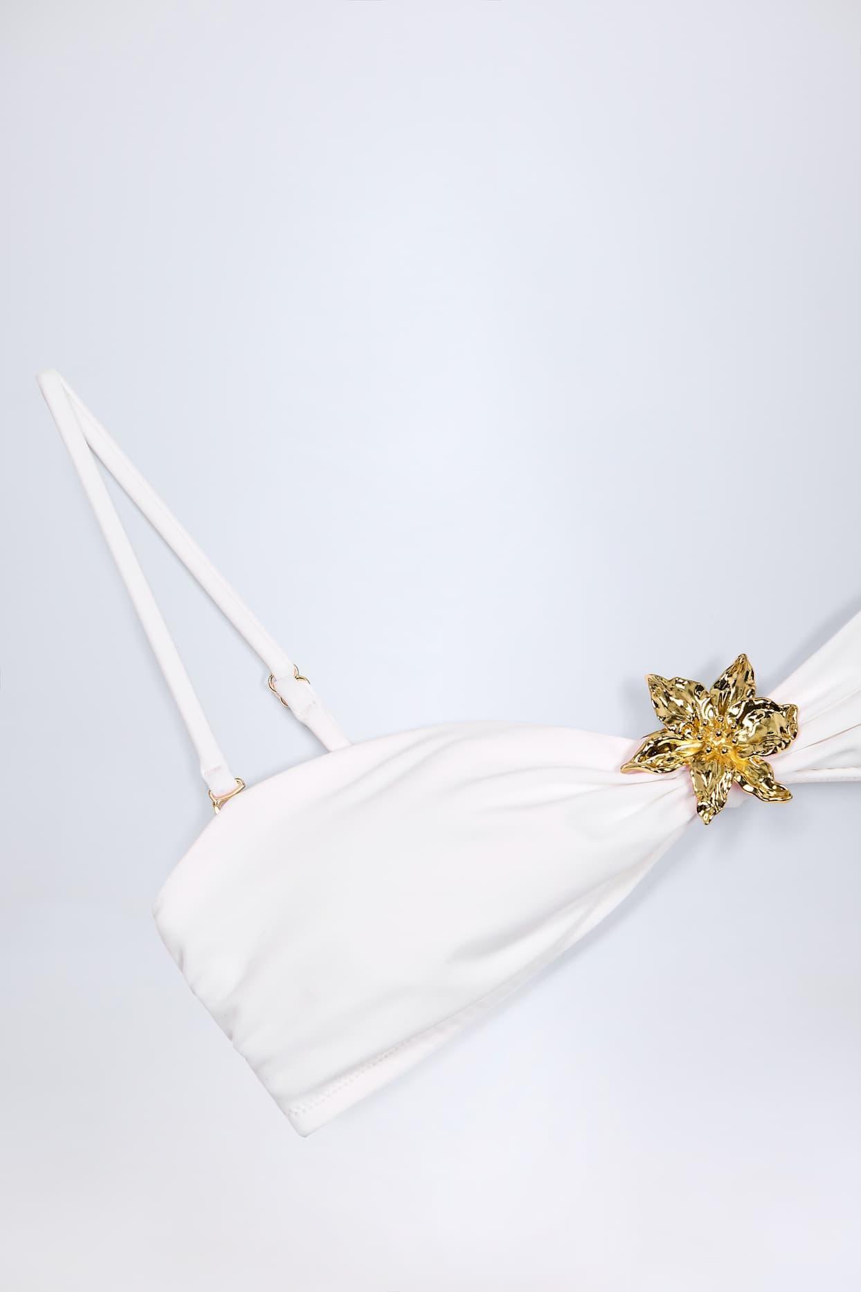 Hardware-Detail Halterneck Bikini Top in White Product Image