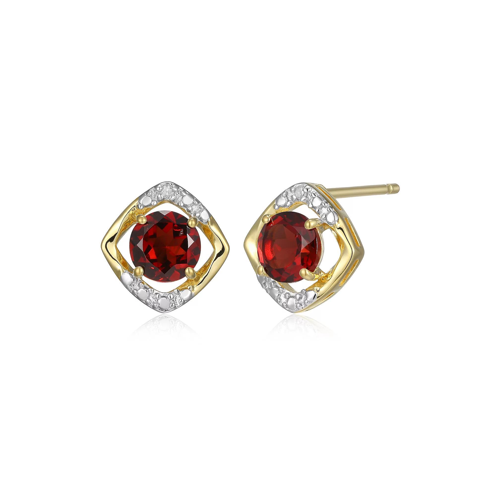 18k Gold Over Silver Gemstone & Diamond Accent Stud Earrings, Women's, January Gen Red Product Image