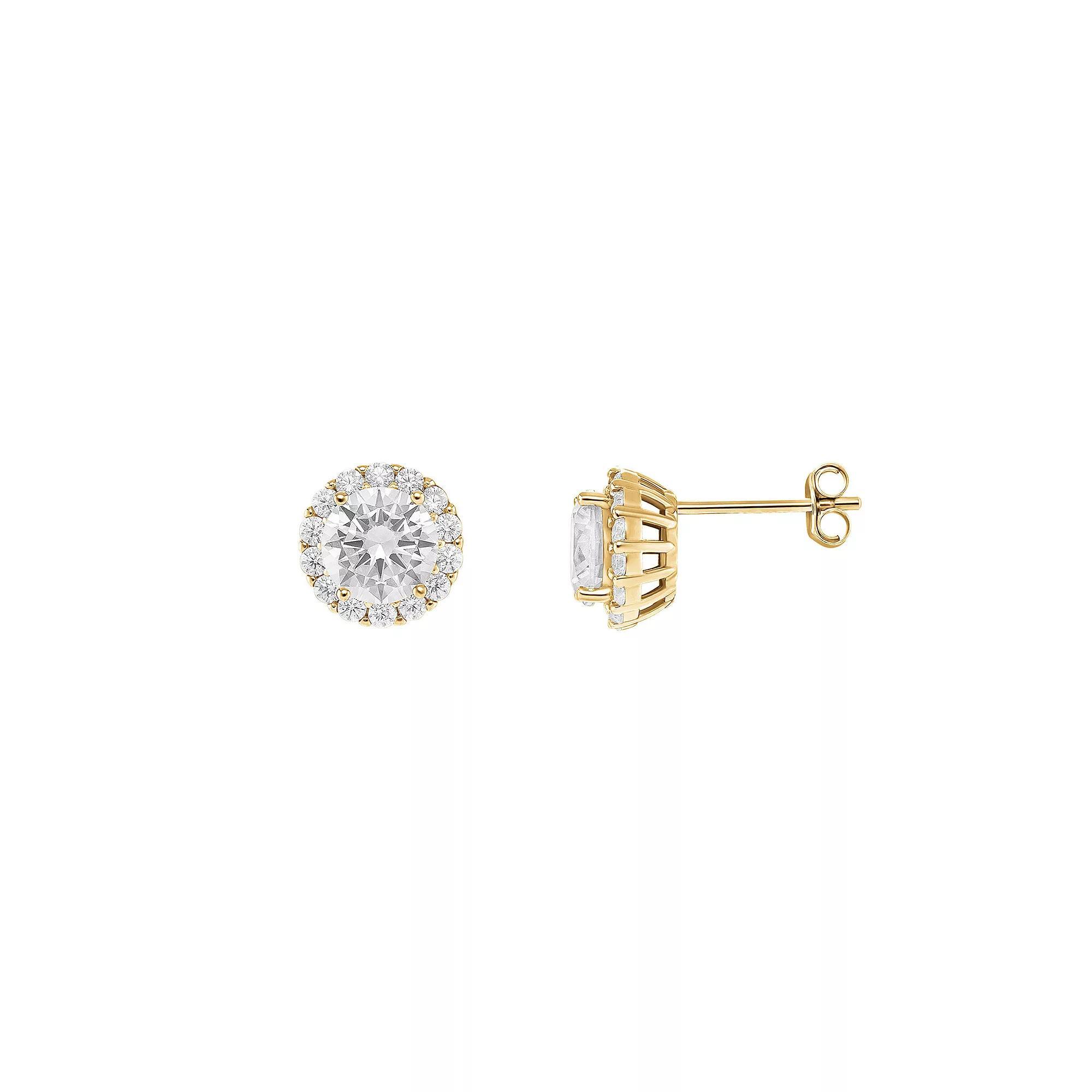 PRIMROSE Sterling Silver Pave Cubic Zirconia Round Stud Earrings, Women's, Gold Tone Clear Product Image