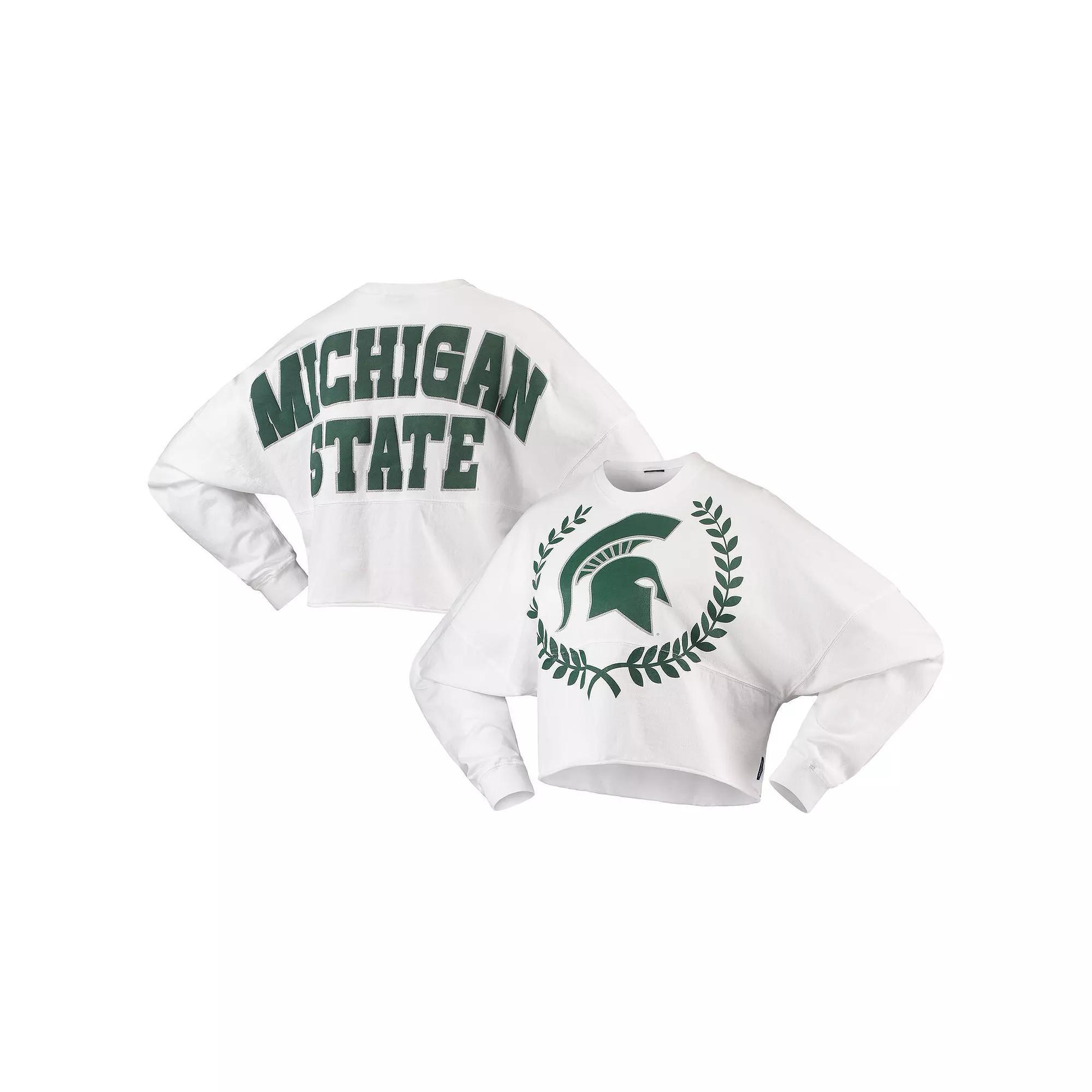 Women's White Michigan State Spartans Laurels Crop Long Sleeve T-Shirt, Size: 2XL Product Image