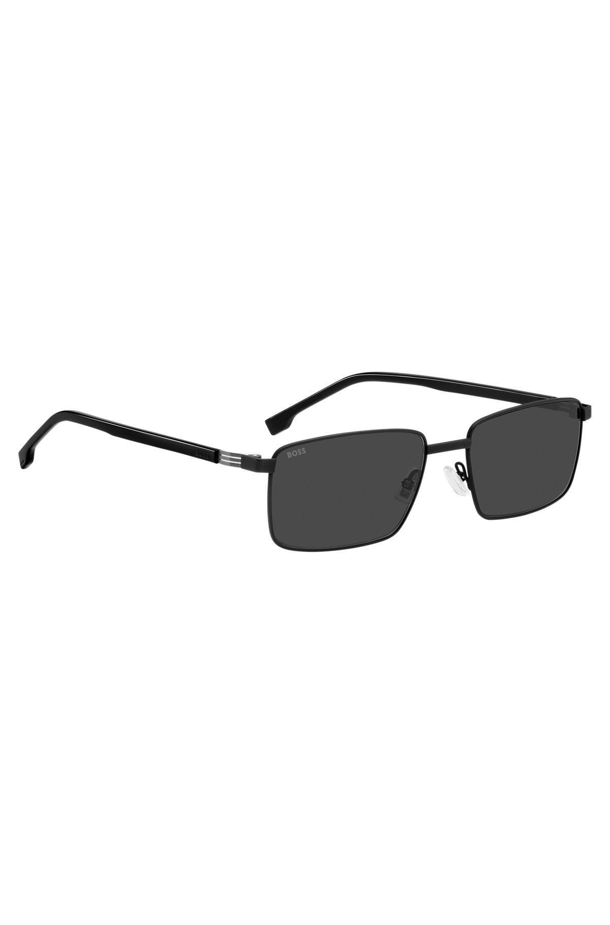 Black-steel sunglasses with striped hinge Product Image