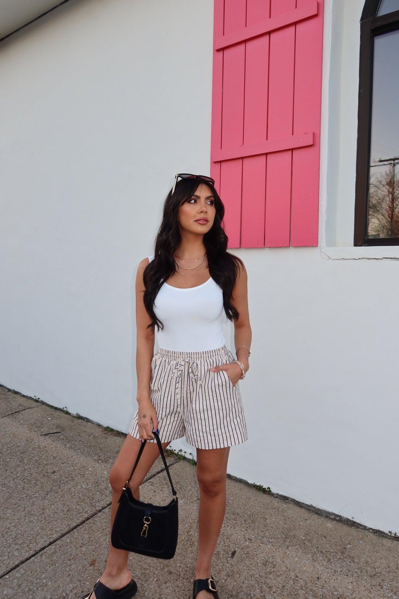 Layla High Waisted Pinstripe Shorts Product Image