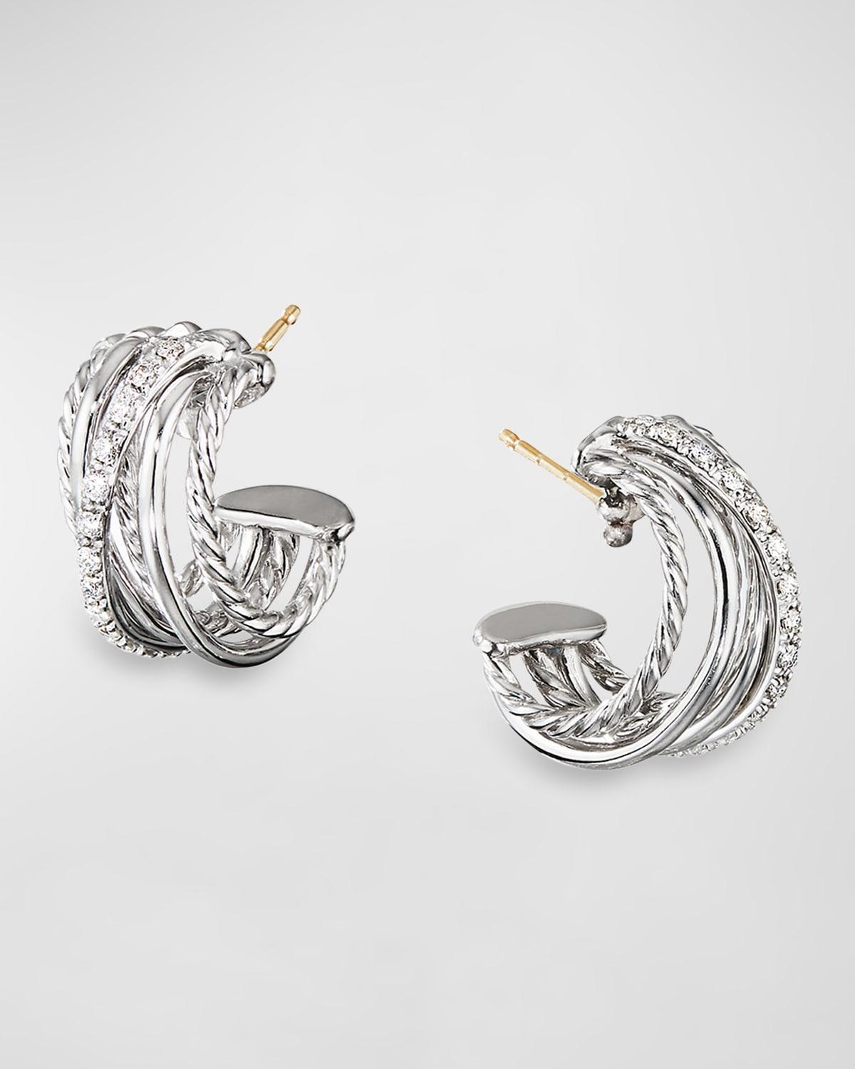DY Crossover Huggie Hoop Earrings w/ Diamonds Product Image