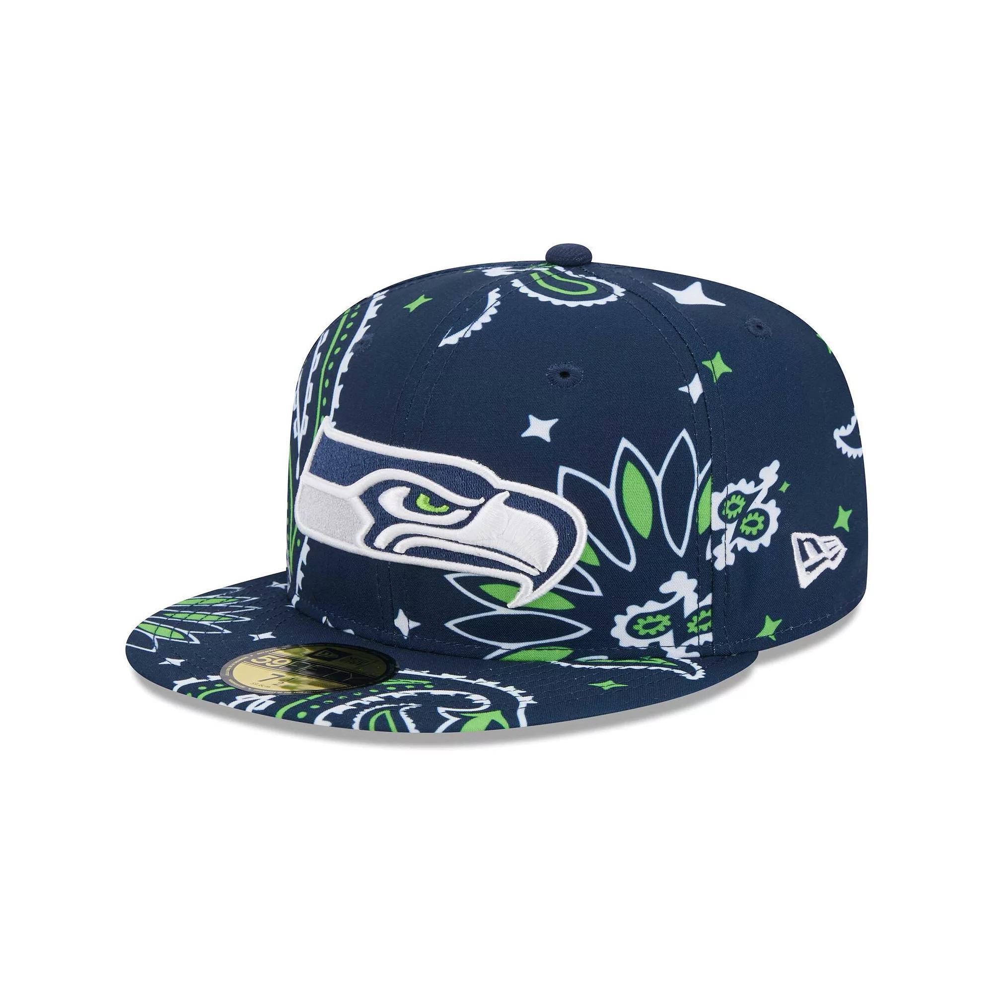 Men's New Era College Navy Seattle Seahawks Paisley 59FIFTY Fitted Hat, Size: 7 5/8, Blue Product Image
