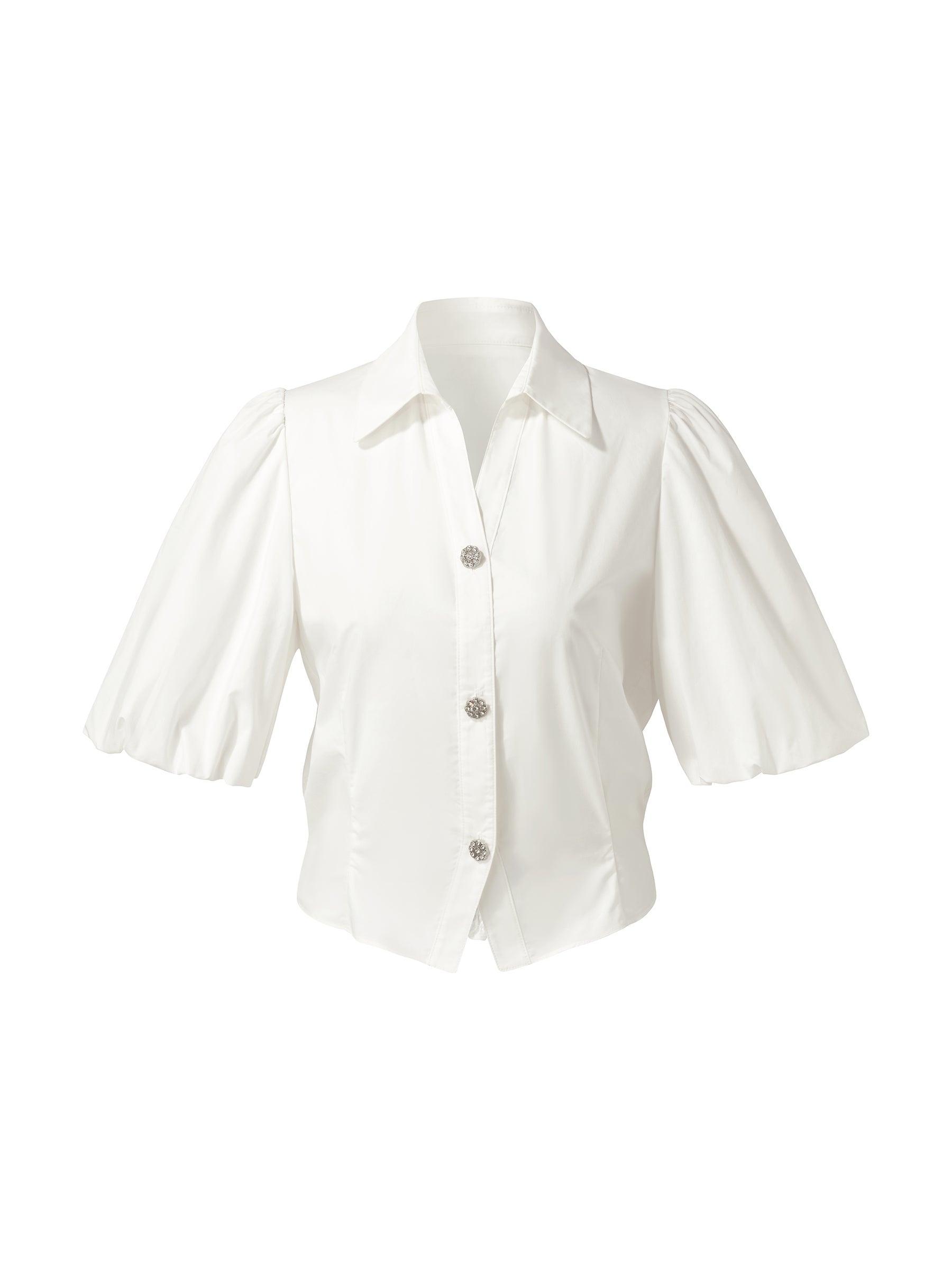 100% Cotton Puff Sleeve Women Shirt Product Image