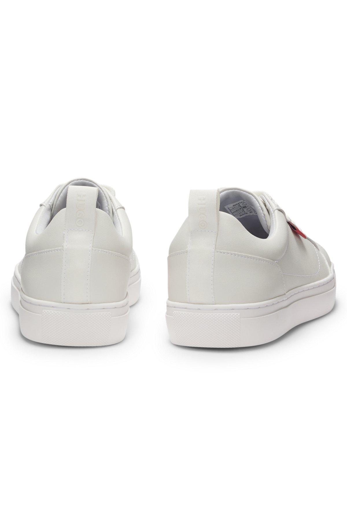 HUGO - Faux-leather trainers with red logo flag - White Product Image