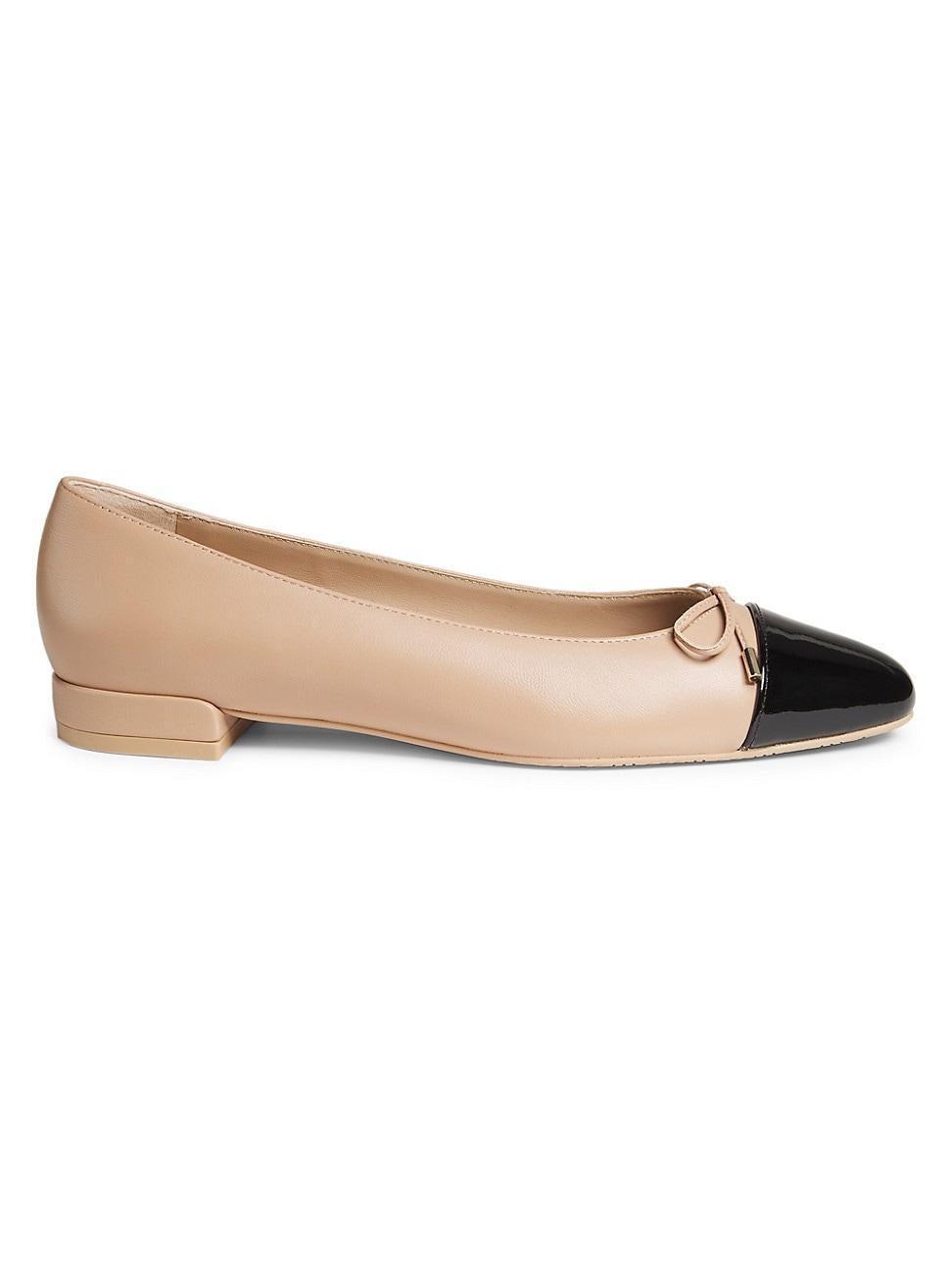 Womens Sleek Bow Leather Ballerina Flats Product Image
