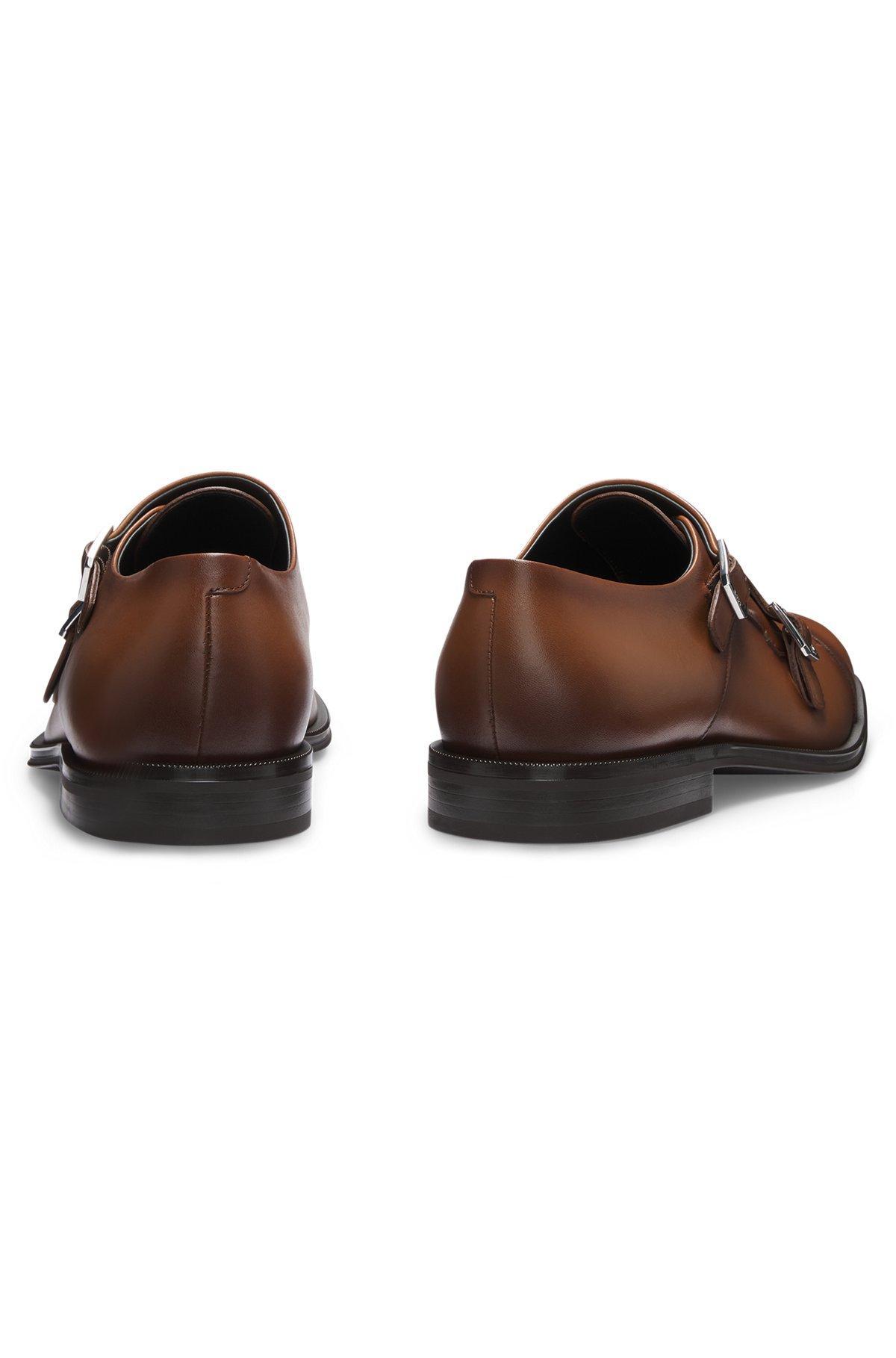 BOSS - Leather double-monk shoes with cap toe - Brown Product Image