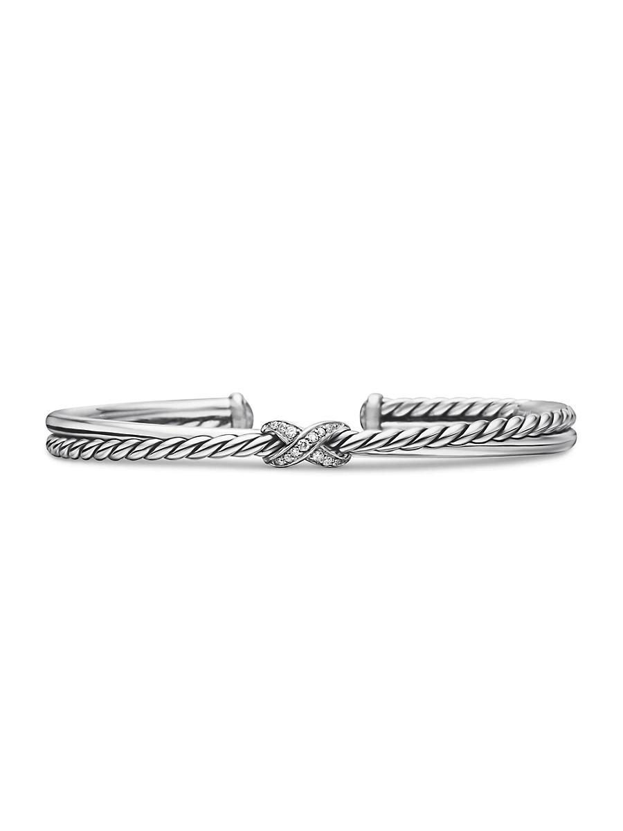 David Yurman Sterling Silver Petite X Diamond Cuff Bracelet Product Image