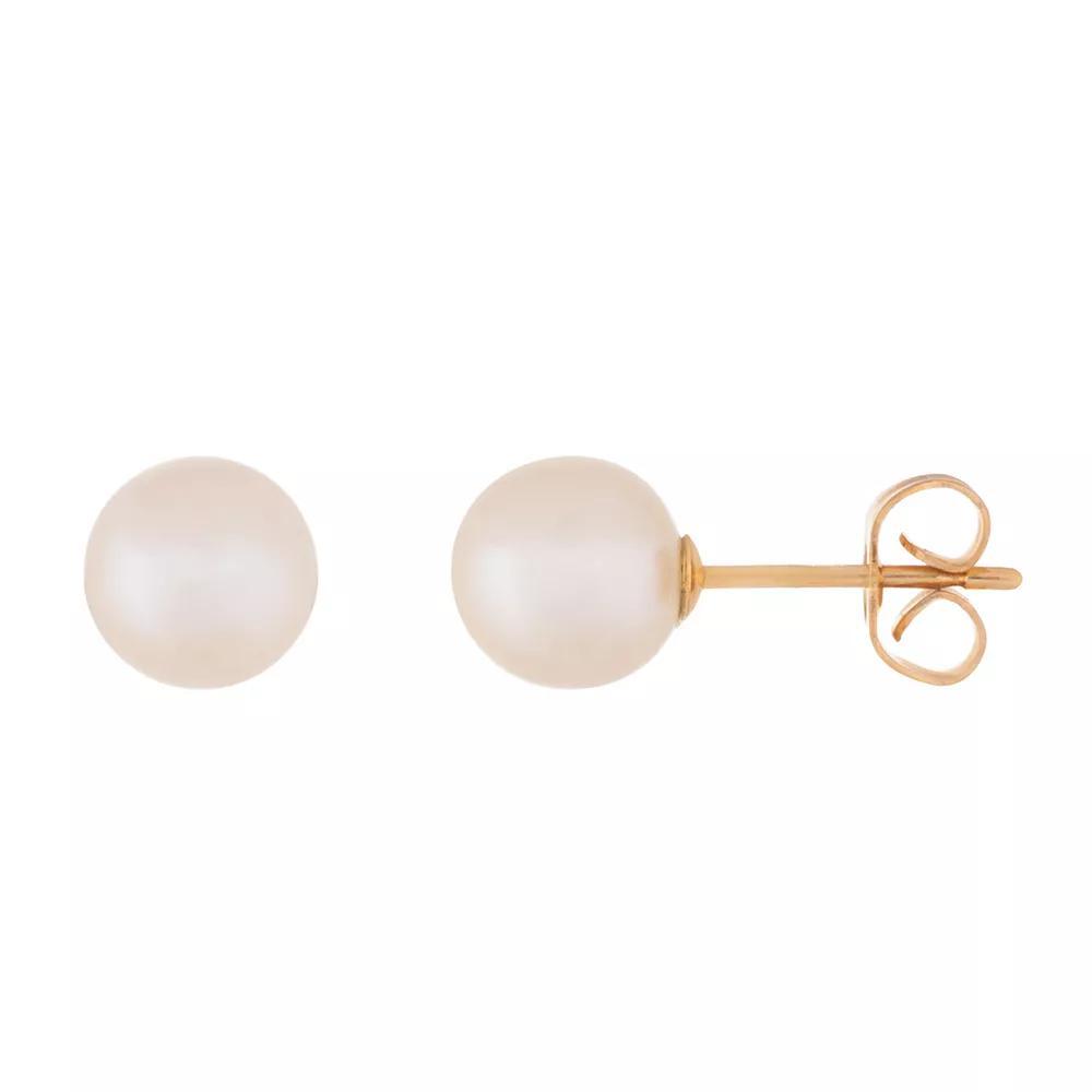 14k Gold 6 mm Freshwater Cultured Pearl Stud Earrings, Women's, White Product Image