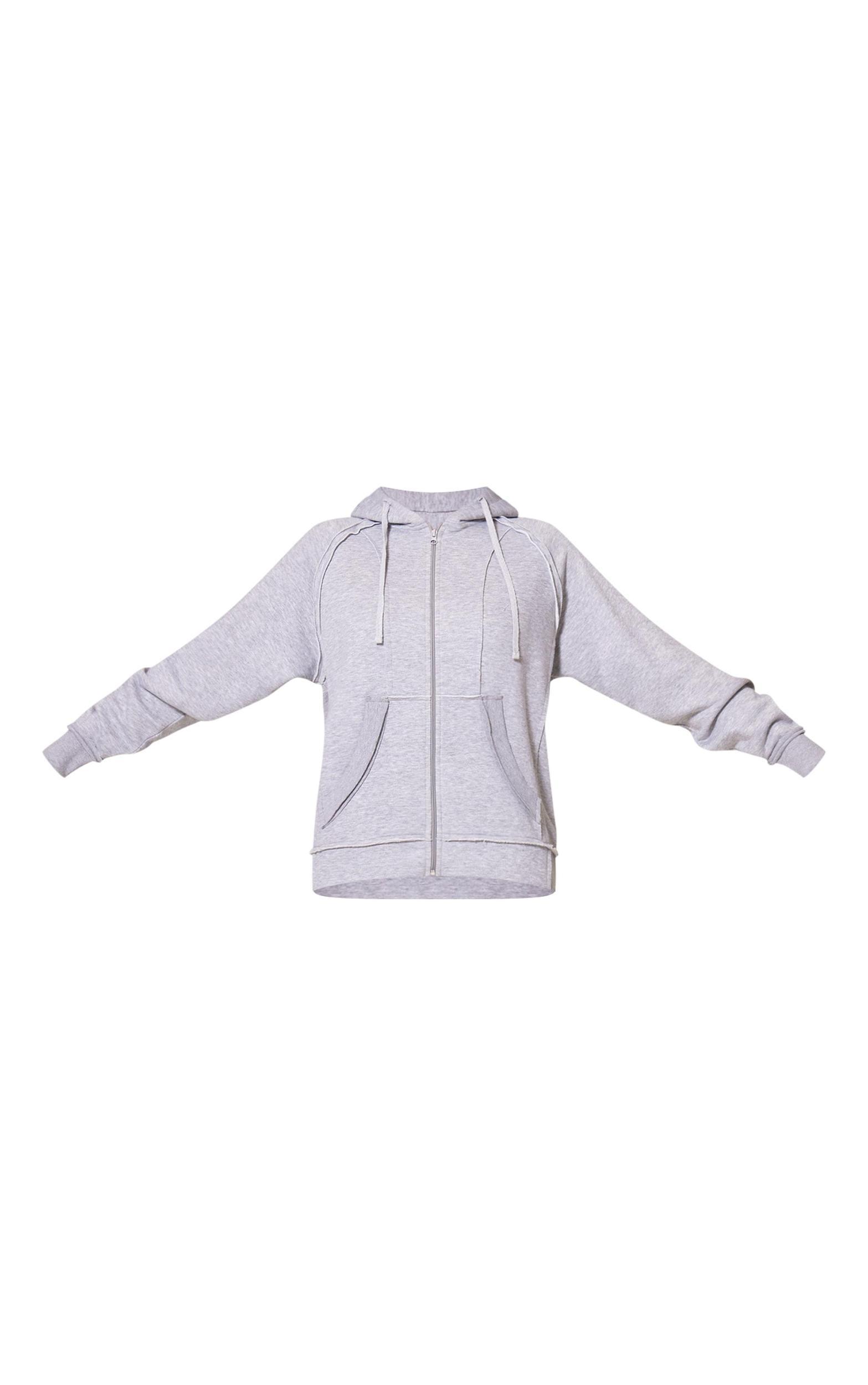 Grey Marl Exposed Seam Detail Zip Up Hoodie Product Image