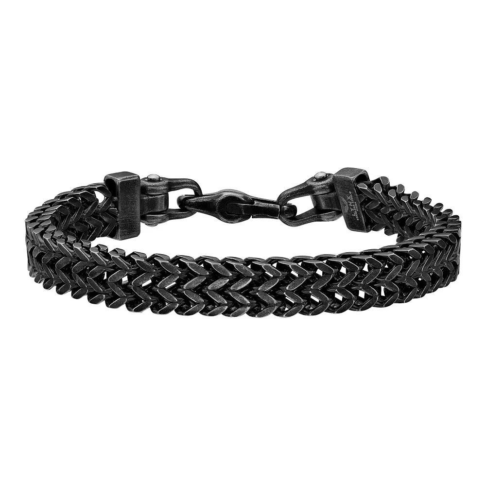Men's LYNX Black Ion-Plated Stainless Steel Franco Chain Bracelet, Size: 8.5", Two Tone Product Image