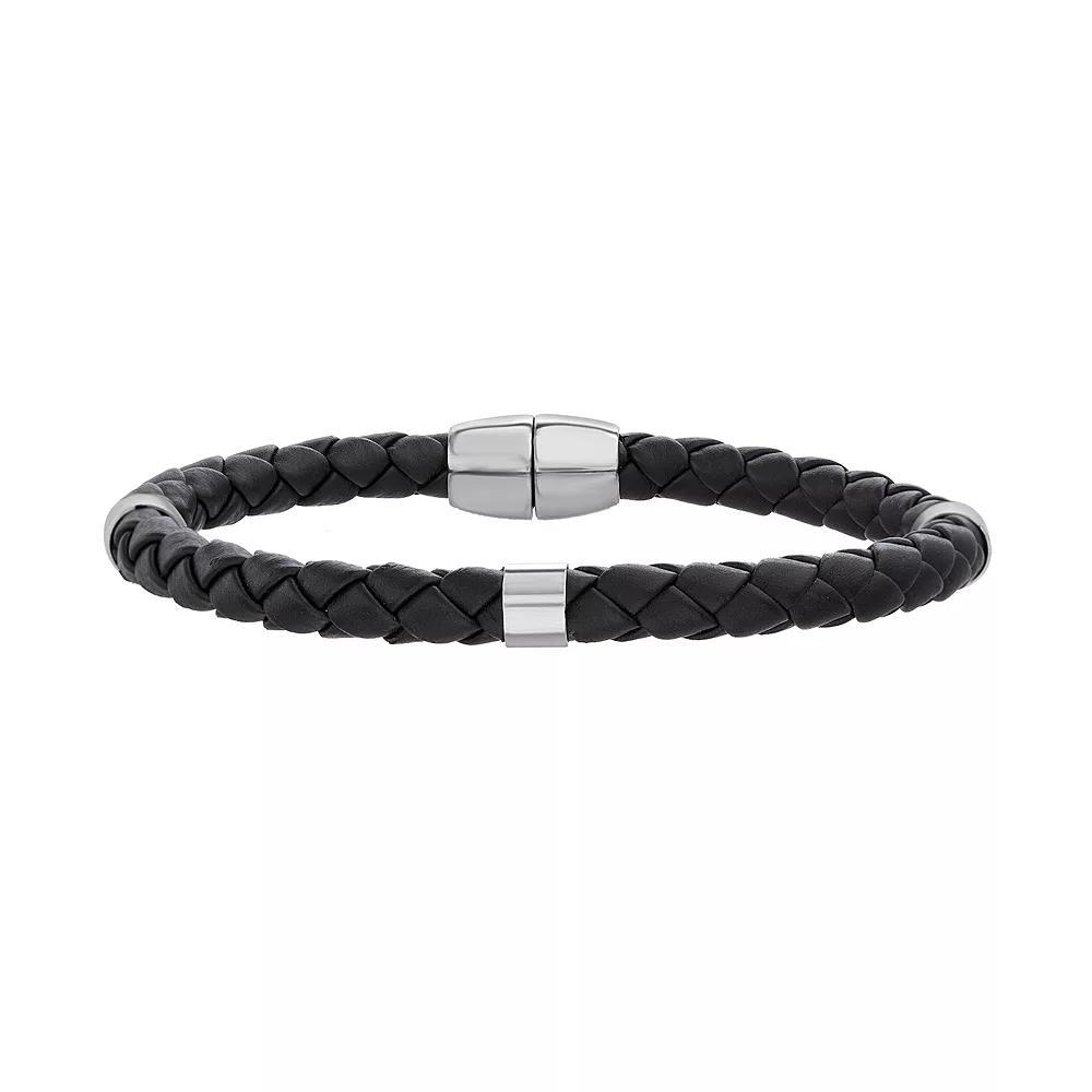 1913 Men's Stainless Steel Stations & Braided Vegan Leather Bracelet, Size: 8.5" Product Image