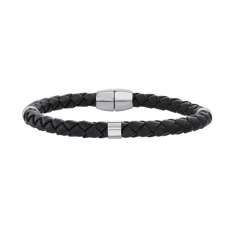 1913 Men's Stainless Steel Stations & Braided Vegan Leather Bracelet, Size: 8.5" Product Image