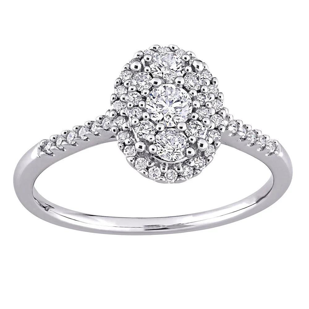 Stella Grace 10k White Gold 1/2 Carat T.W. Diamond Oval Cluster Engagement Ring, Women's, Size: 4.50, 10k Gold Product Image