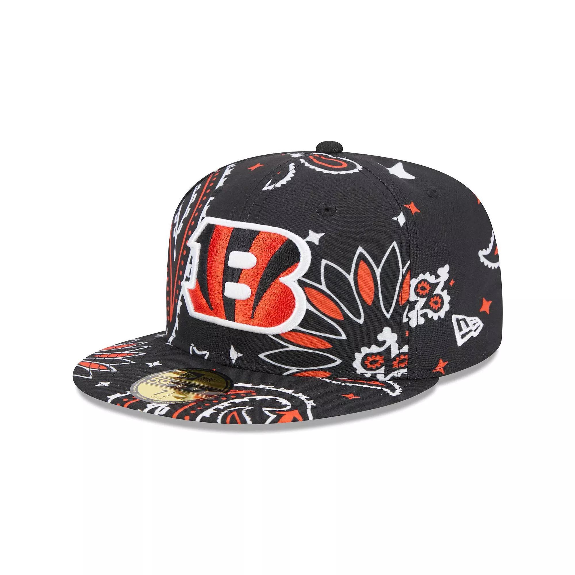 Men's New Era Black Cincinnati Bengals Paisley 59FIFTY Fitted Hat, Size: 7 Product Image