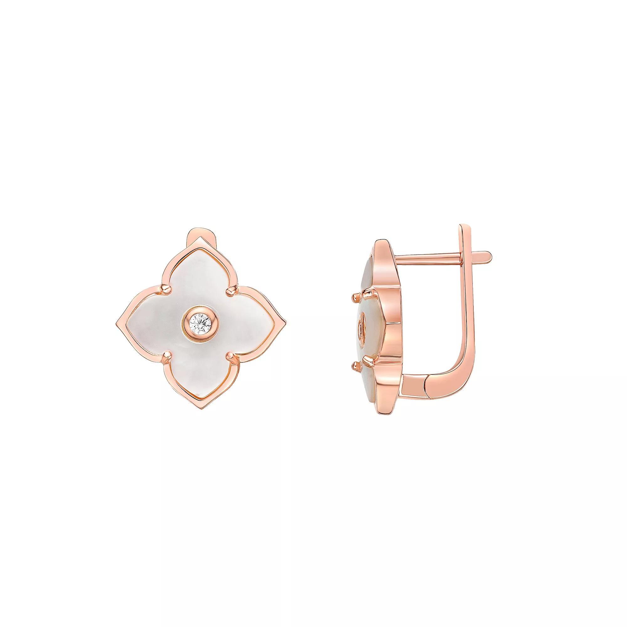 Gemminded Rose Gold Over Sterling Silver Mother-Of-Pearl & Cubic Zirconia Flower Earrings, Women's, Rose Gold Tone Product Image