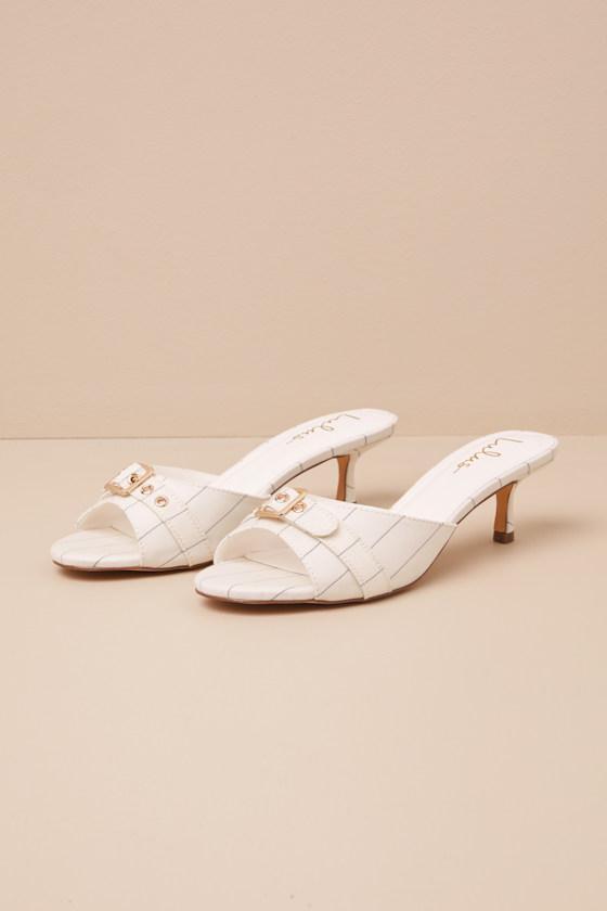 Vendela White Pinstriped Buckle Kitten Heel Slide Sandals Product Image