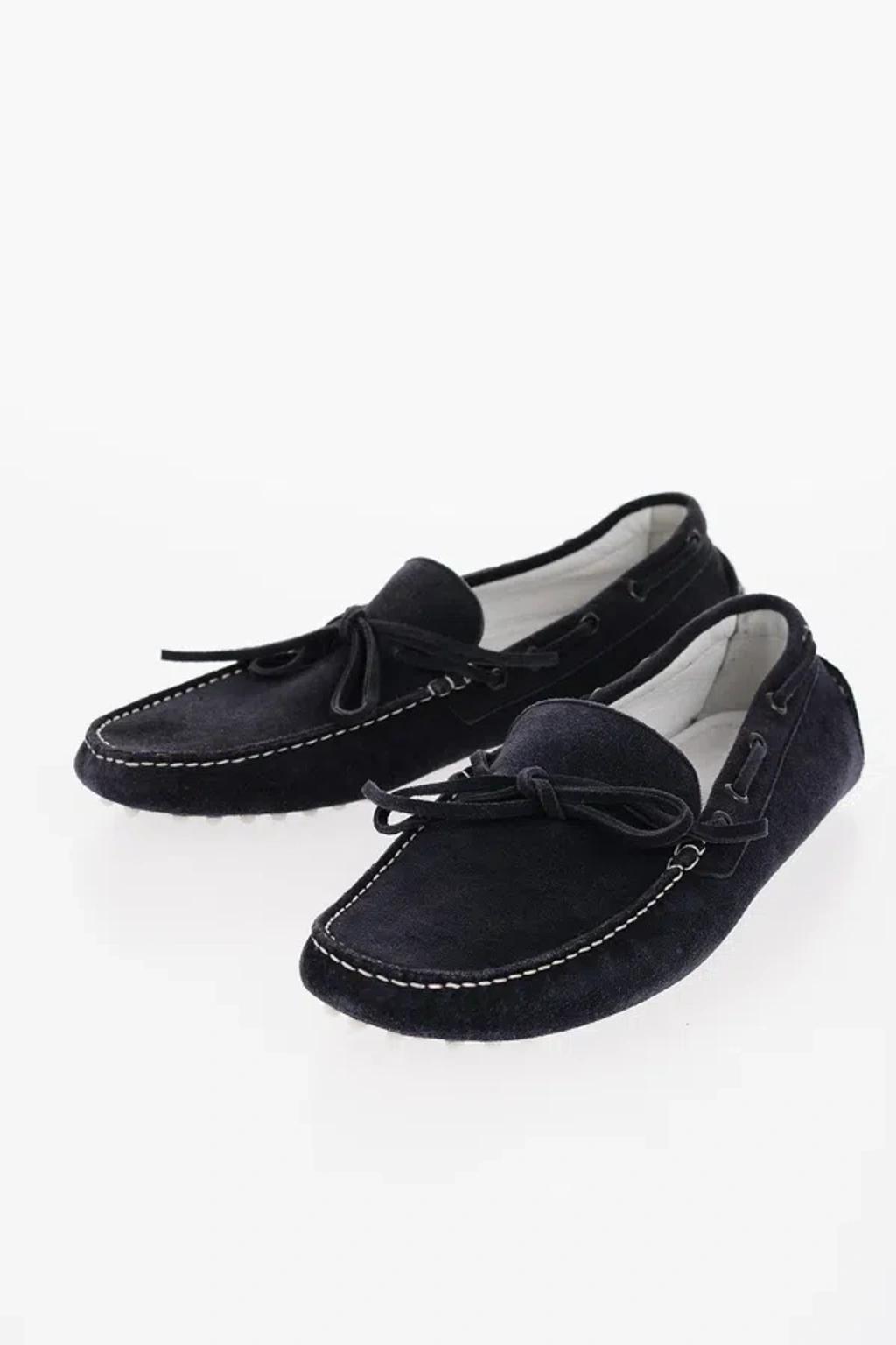 CORNELIANI Id Suede Boat Deck Shoes With Rubber Dots On The Sole In Blue Product Image