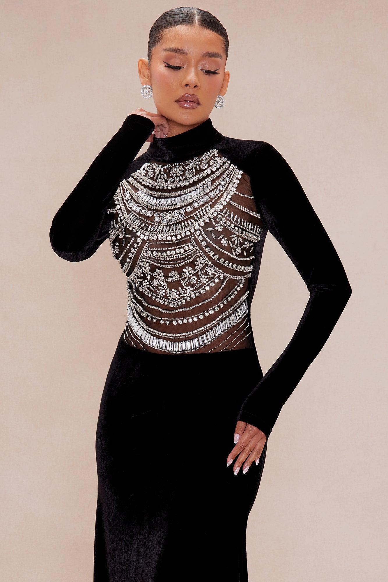 Marielle Embellished Velvet Maxi Dress - Black Product Image