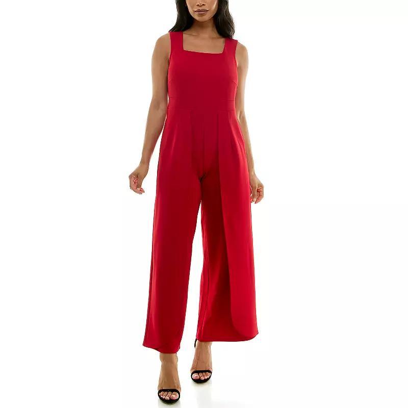 Women's Nina Leonard Squareneck Wide-Leg Jumpsuit, Size: Large, Raisin Product Image