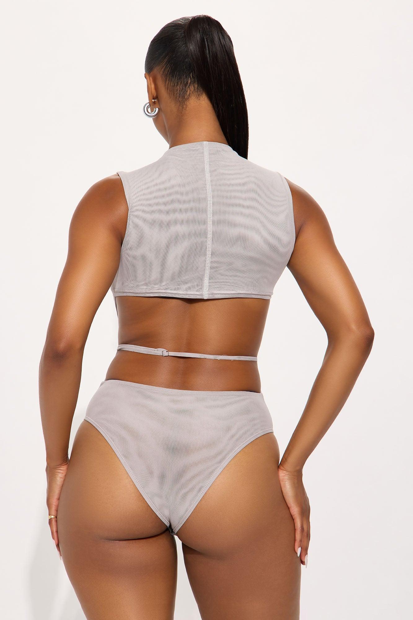 Power Mesh Open Back Bodysuit - Grey Product Image