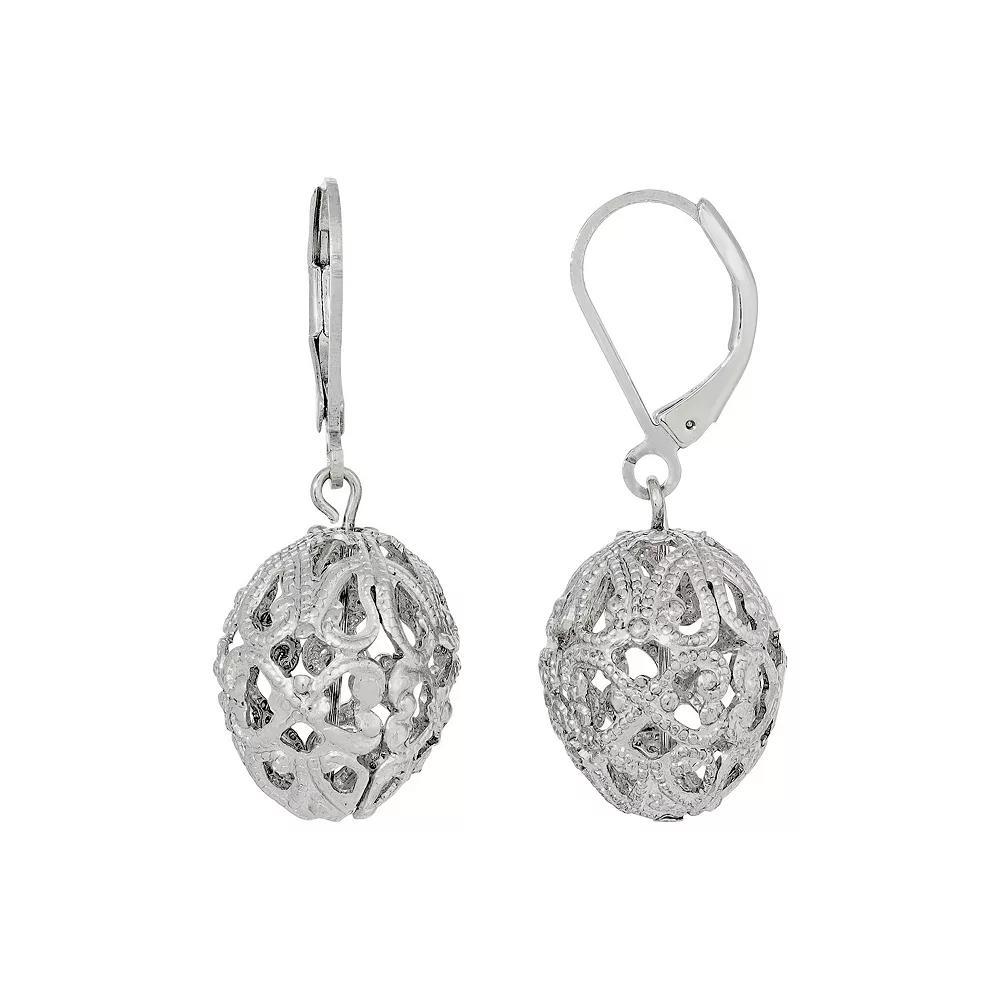 1928 Silver Tone Round Filigree Leverback Earrings, Womens, Gray Product Image