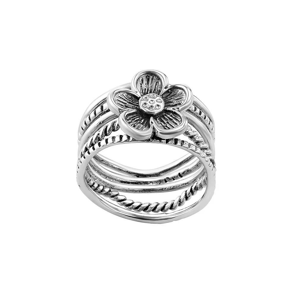 Athra NJ Inc Sterling Silver Oxidized Textured Flower Ring, Women's, Size: 9 Product Image