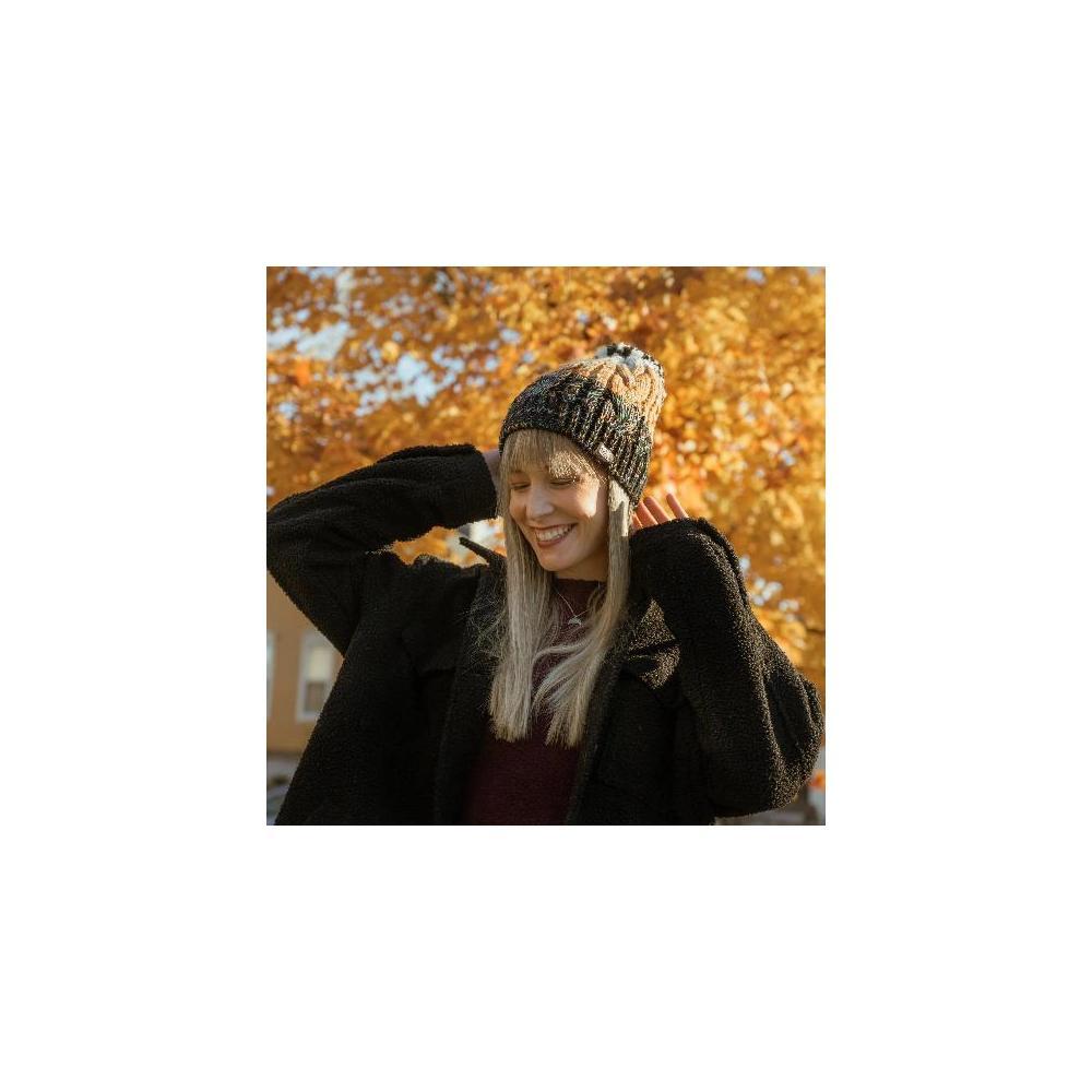 Women's MUK LUKS Colorblock Stripe Cable Beanie, Ebony Space Dye Marl Product Image