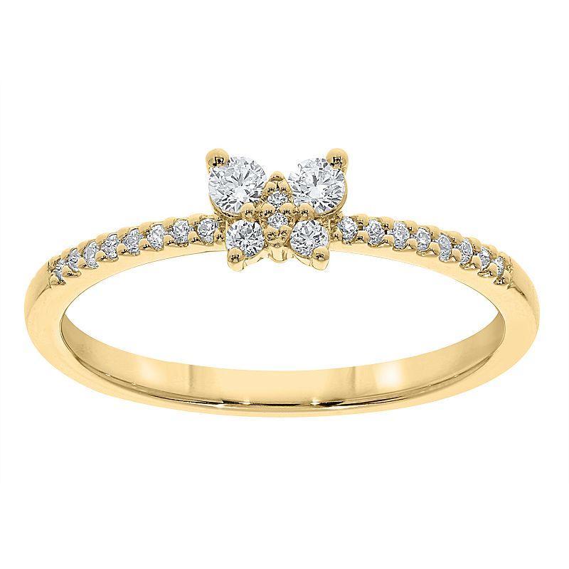 Sterling Silver 1/5 Carat T.W. Diamond Butterfly Ring, Womens Pink Tone Product Image