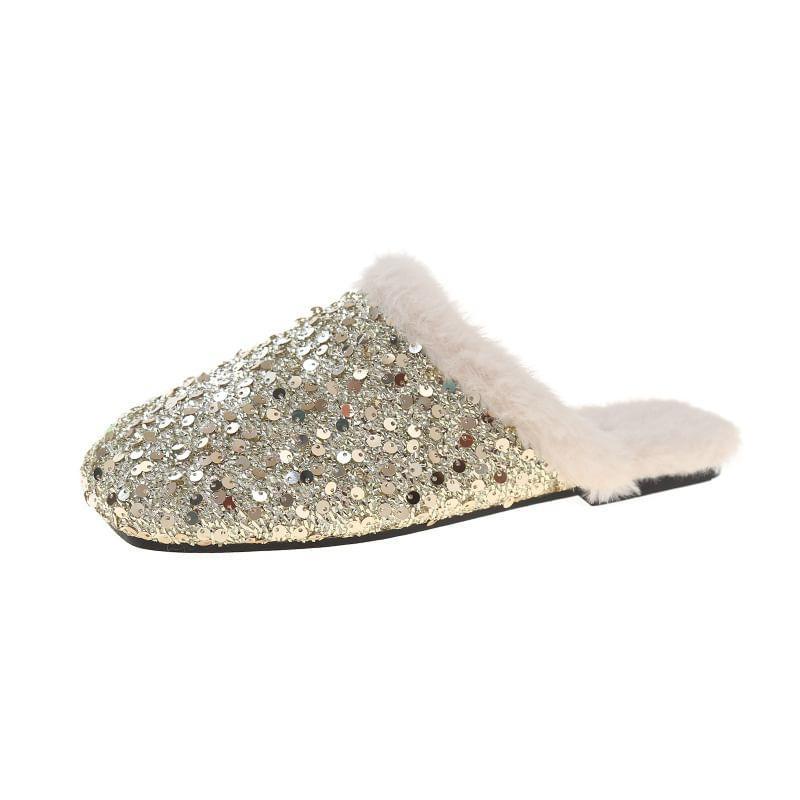 Sequin Fleece-Lined Flat Mules Product Image
