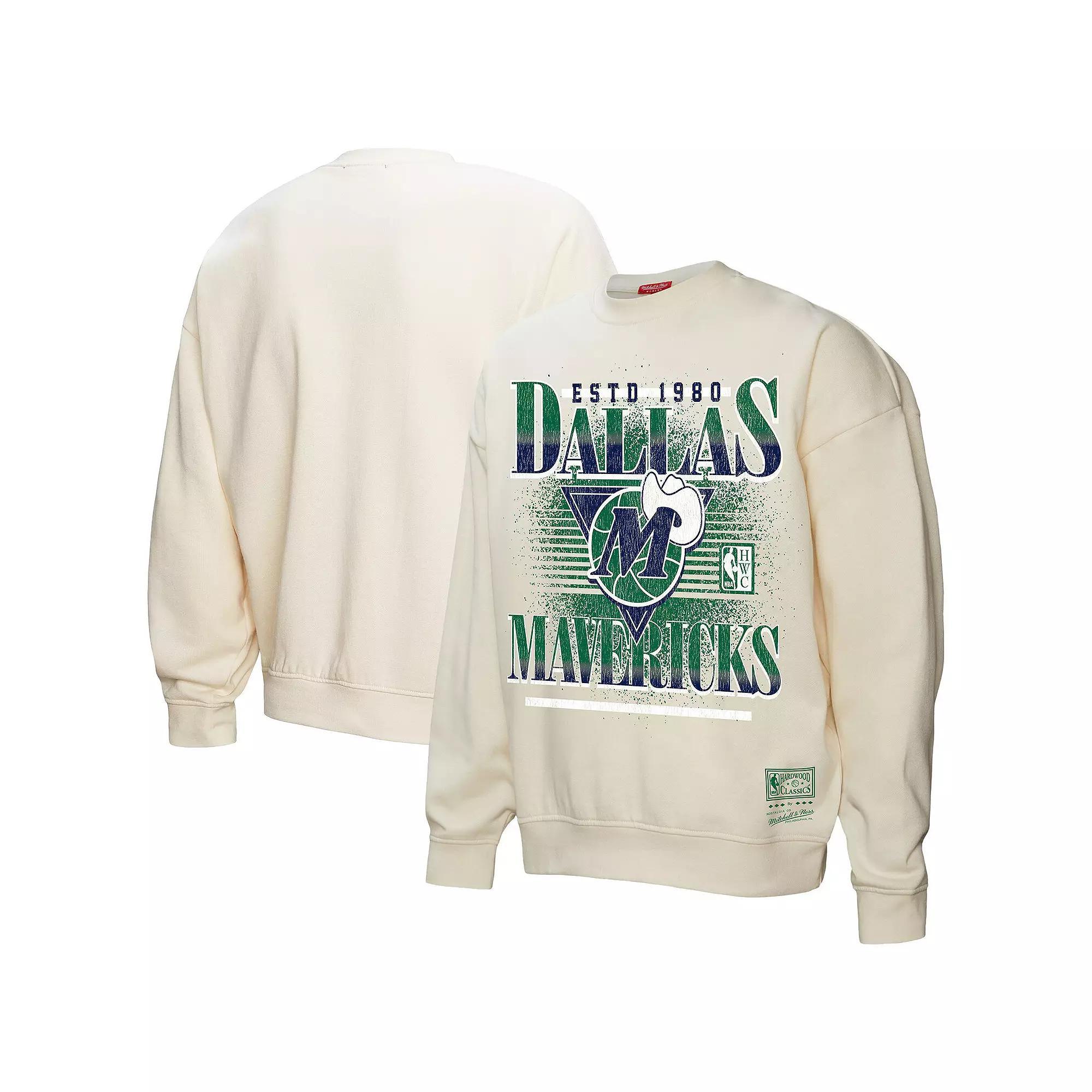 Womens Mitchell & Ness Cream Dallas Mavericks Oversprayed Pullover Sweatshirt Product Image