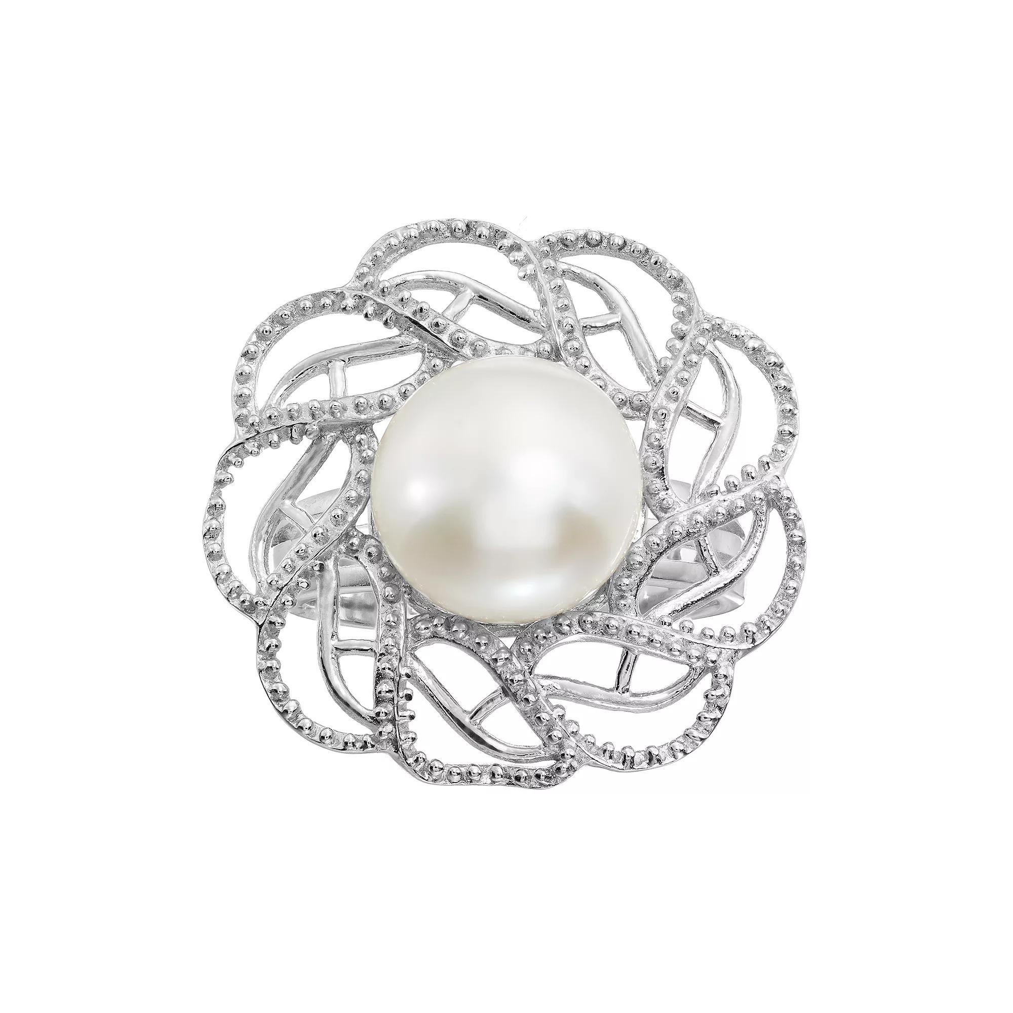 Freshwater Cultured Pearl Sterling Silver Openwork Flower Ring, Women's, Size: 6, White Product Image