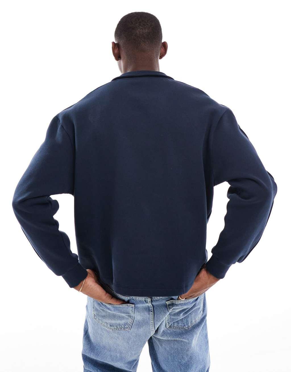 ASOS DESIGN oversized half zip funnel neck sweatshirt in navy Product Image
