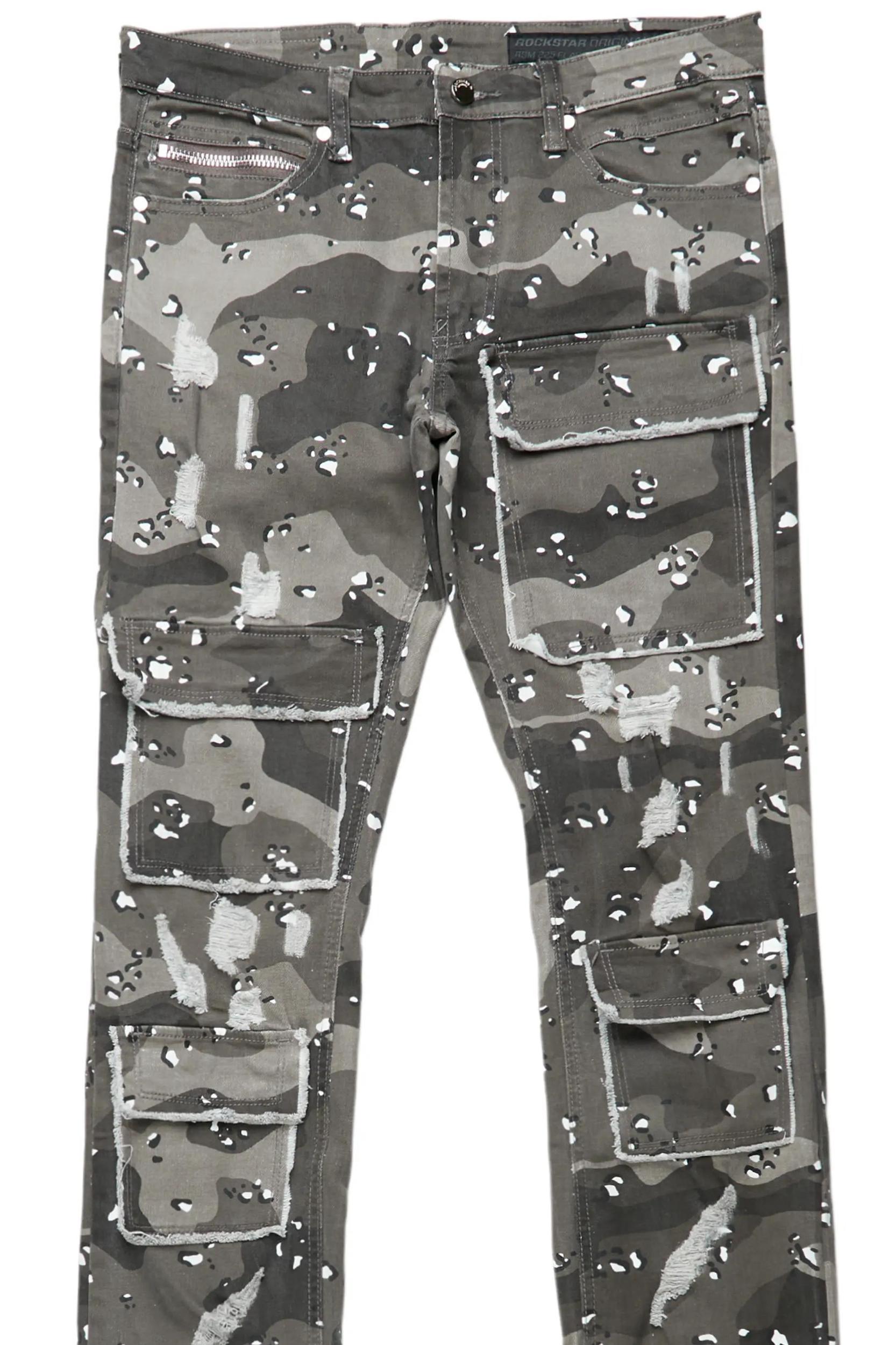 Petrus Grey Camo Super Stacked Flare Jean Male Product Image
