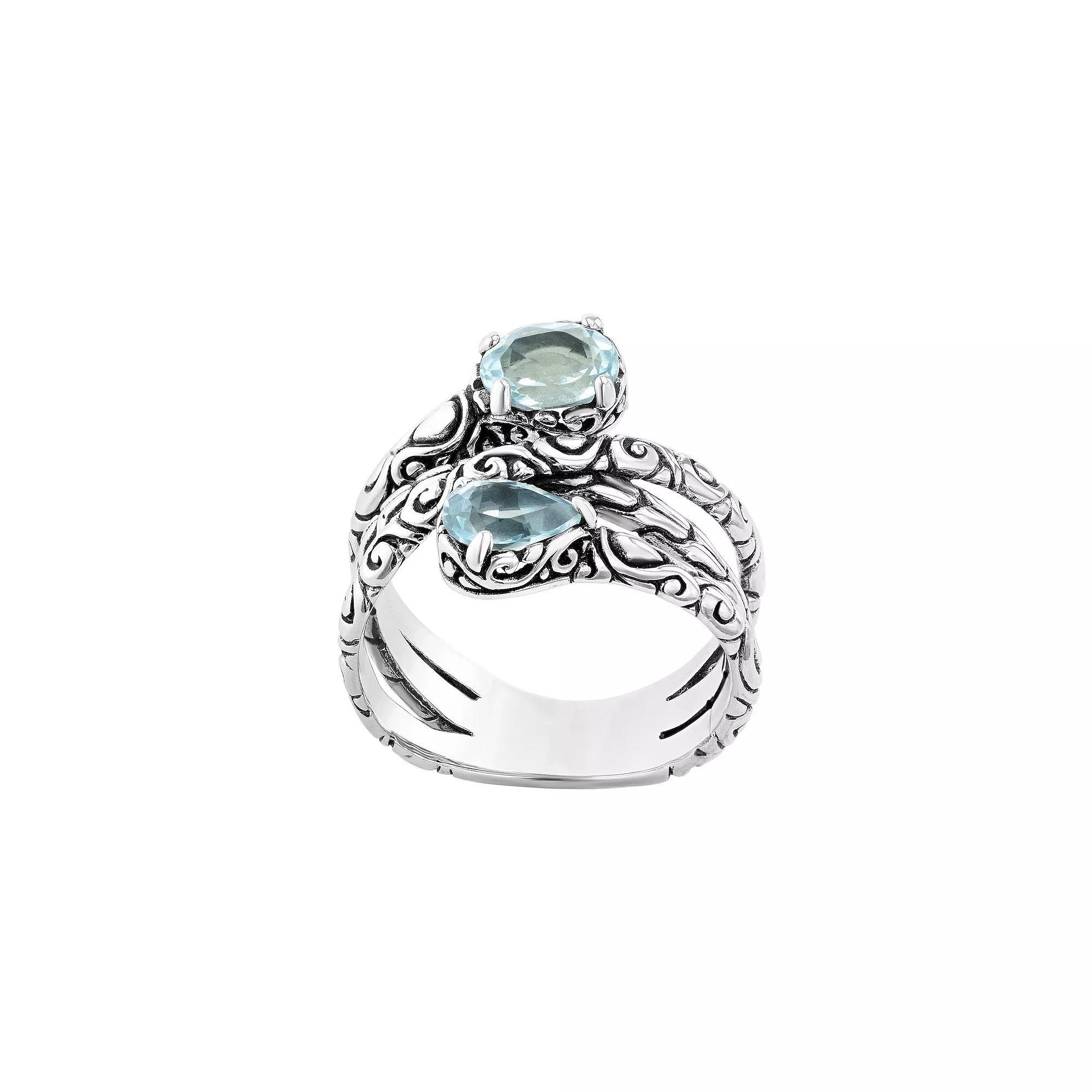 Athra NJ Inc Sterling Silver Blue Topaz Bypass Ring, Womens Product Image
