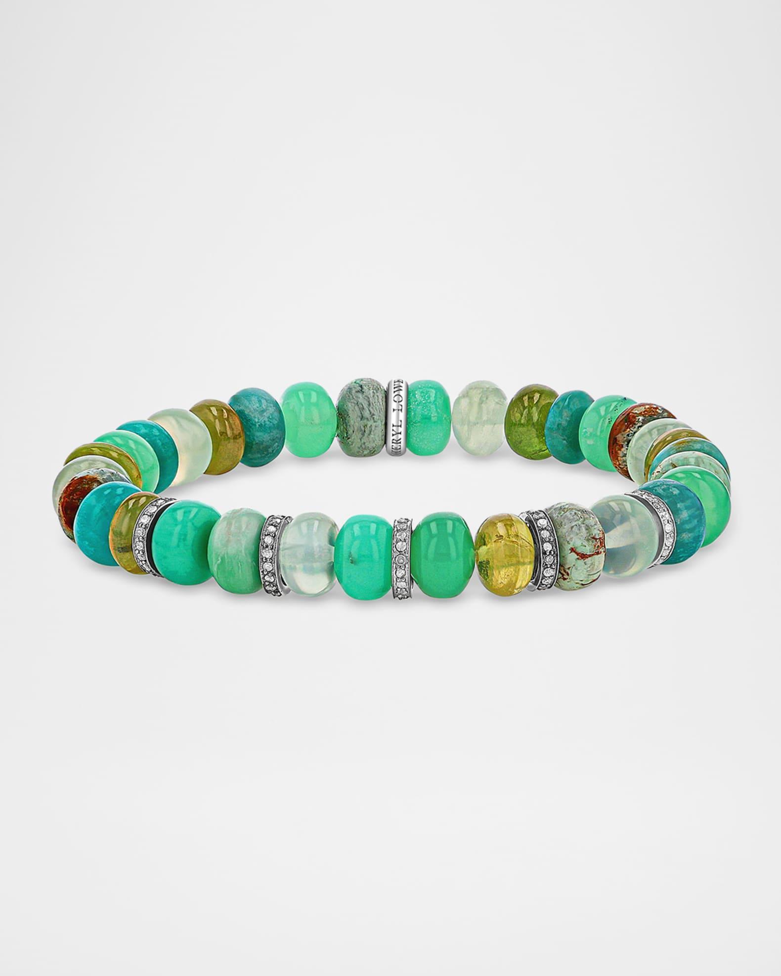 Mixed Green Bead Bracelet with Pave Diamond Rondelles Product Image