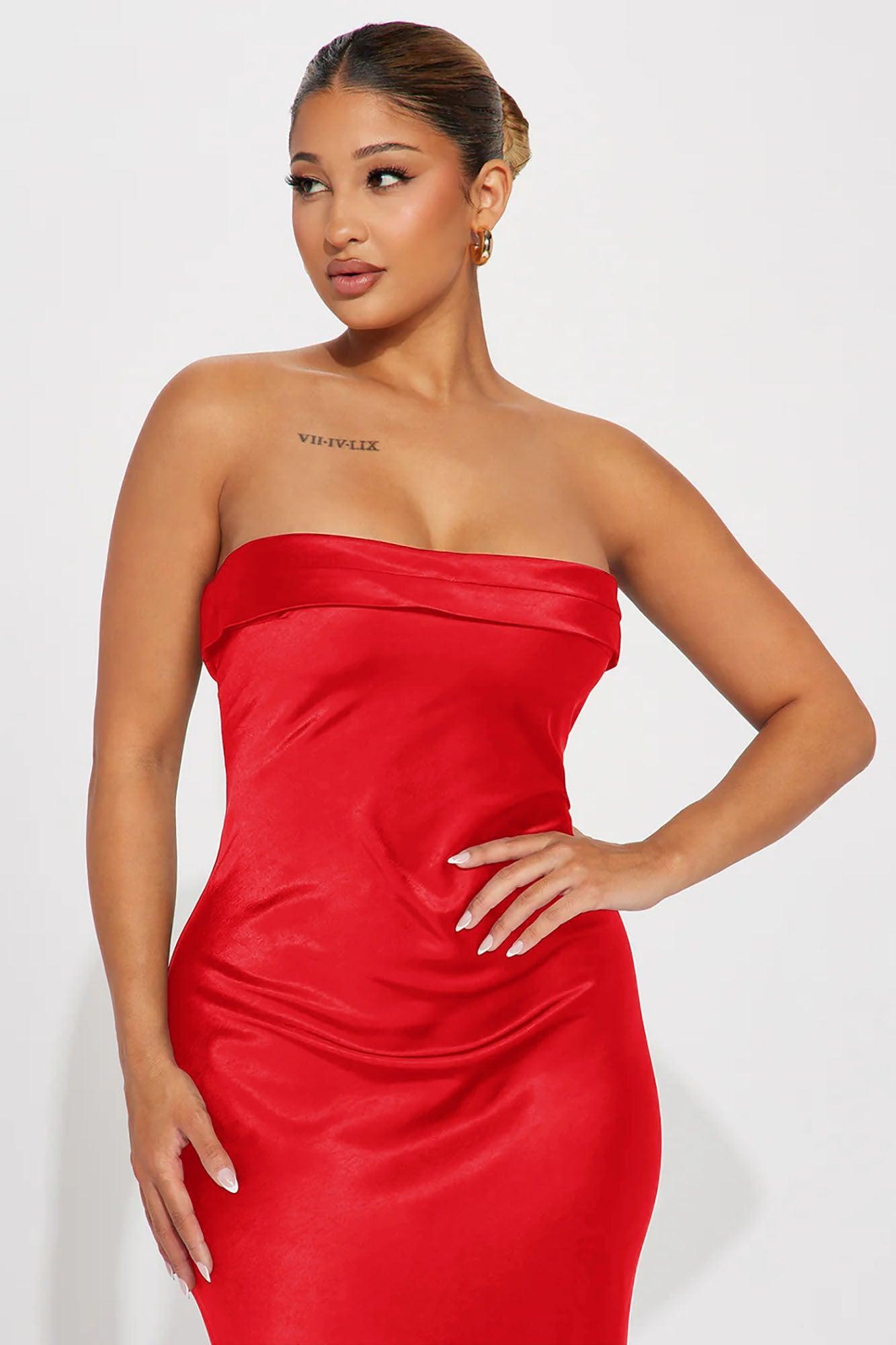 Emma Satin Maxi Dress - Red Product Image