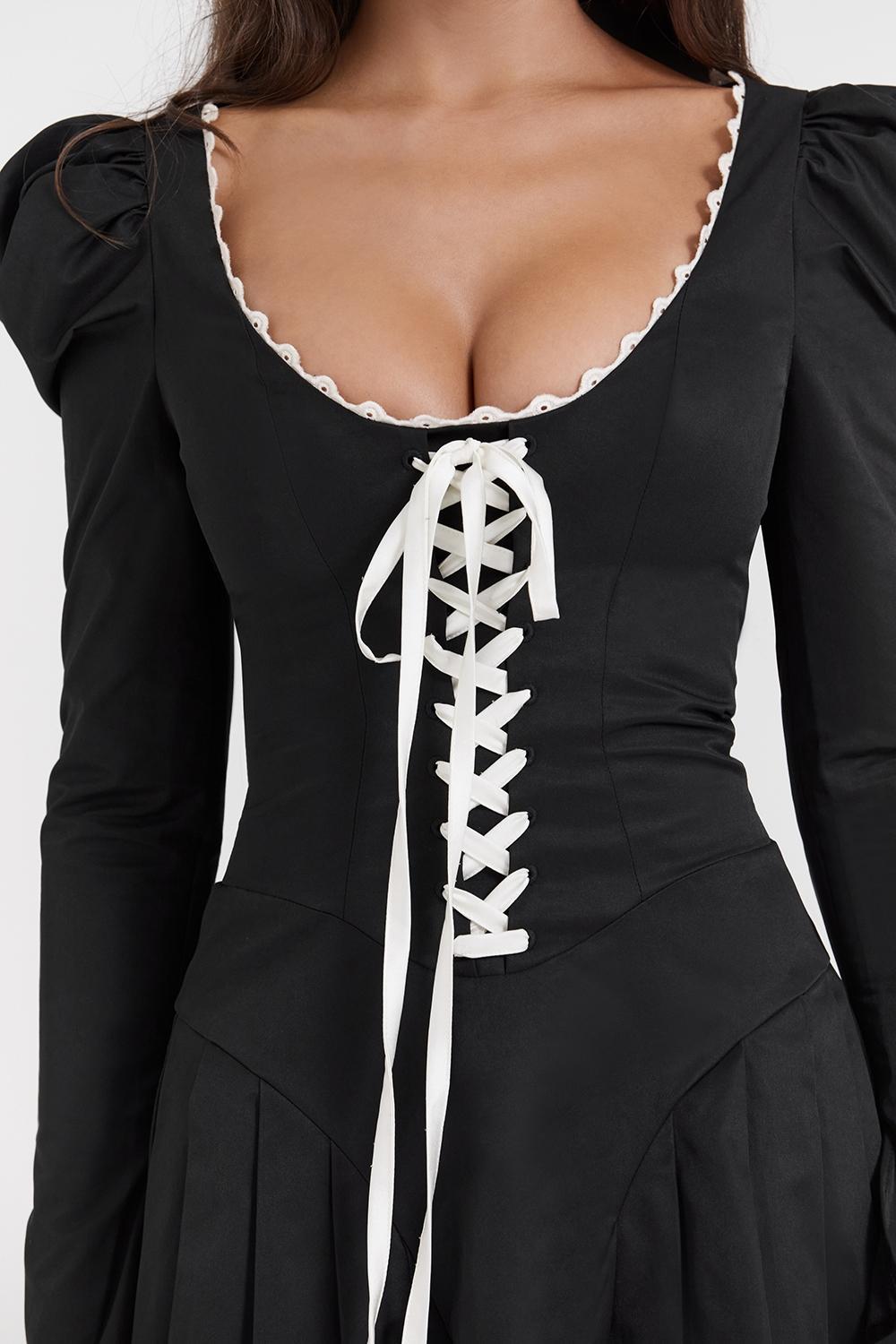 Larisa  black & cream pleated mini dress Product Image