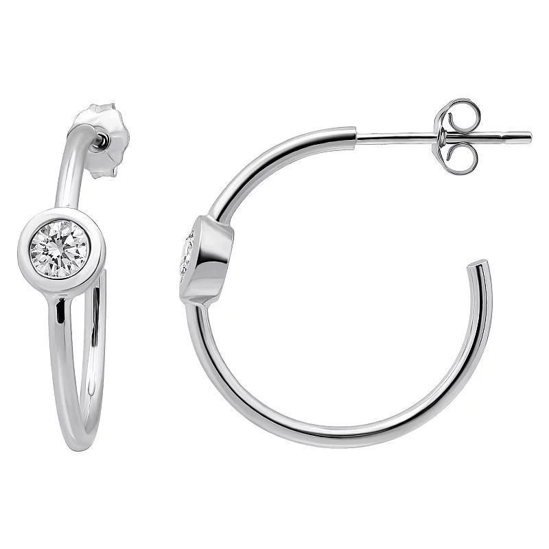 Aleure Precioso Sterling Silver Cubic Zirconia 21 mm C-Hoop Earrings, Women's Product Image